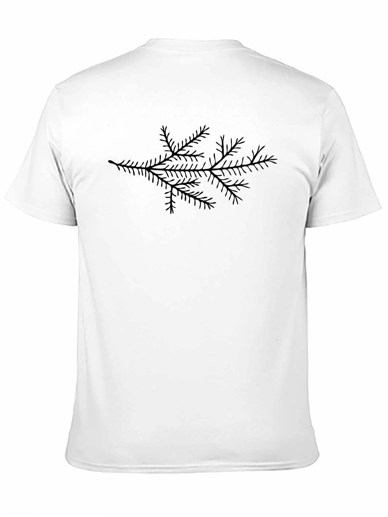 Minimalist Black T-Shirt with Pine Branch Print