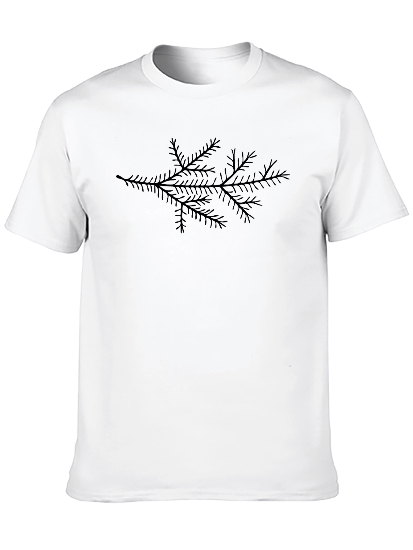 Minimalist Black T-Shirt with Pine Branch Print