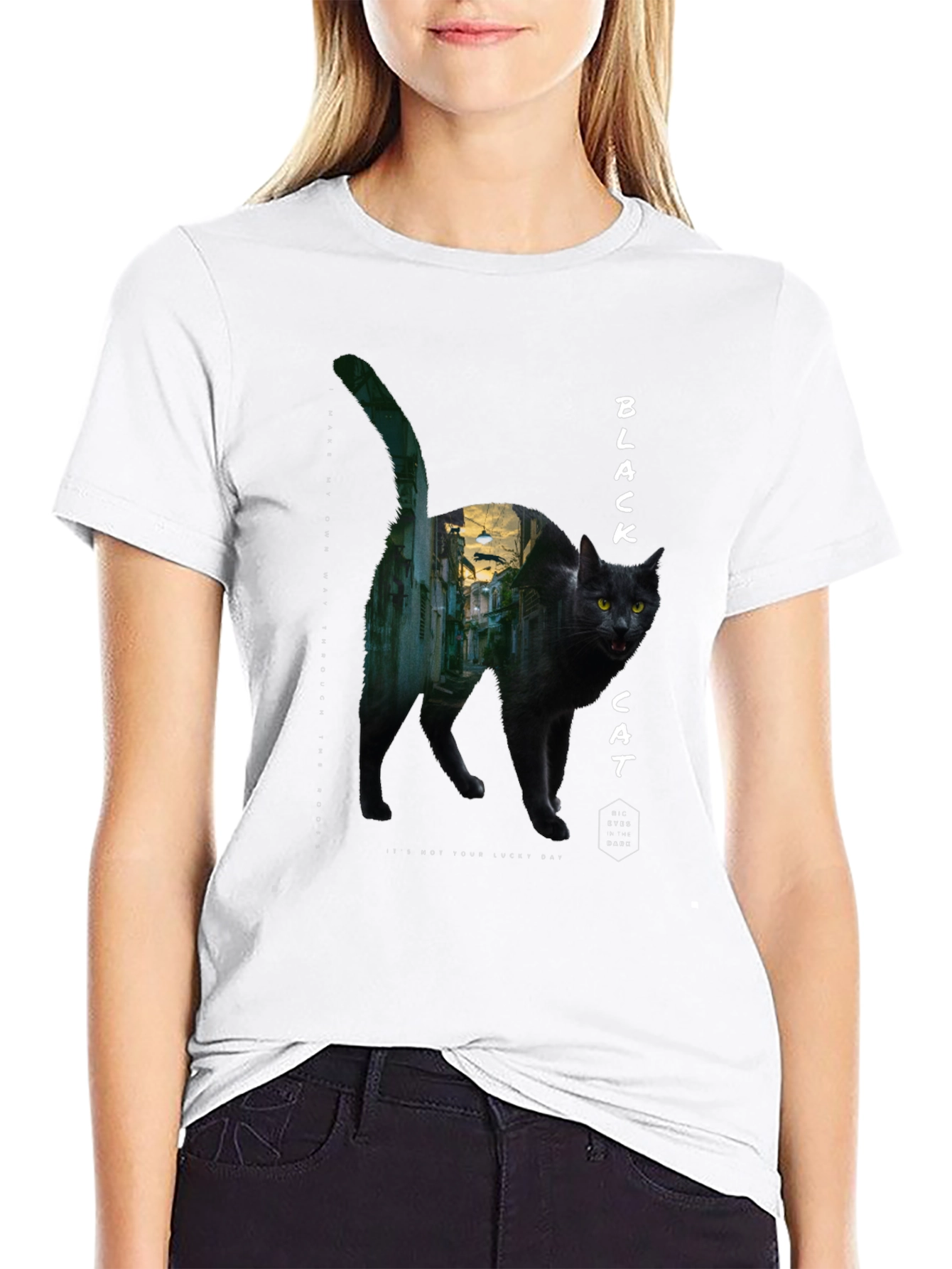 Black Cat Graphic Tee - Unisex Cotton T-Shirt