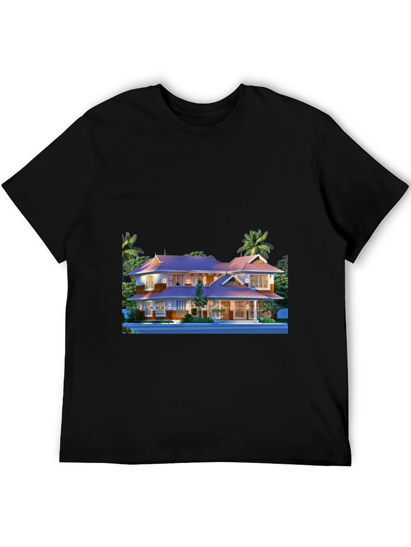 Modern Home Graphic Tee - Black Cotton T-Shirt