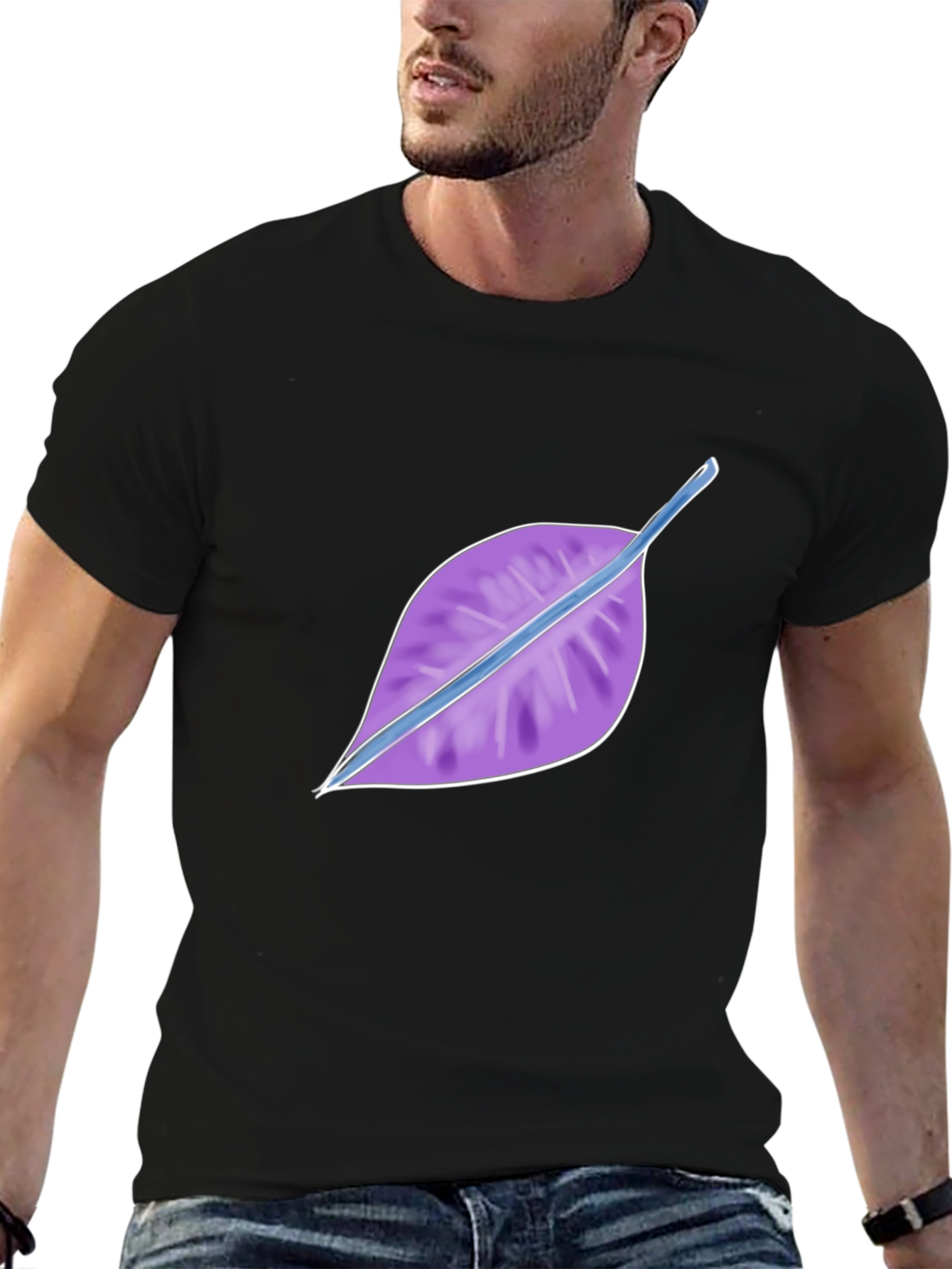 Leaf Design Black T-Shirt