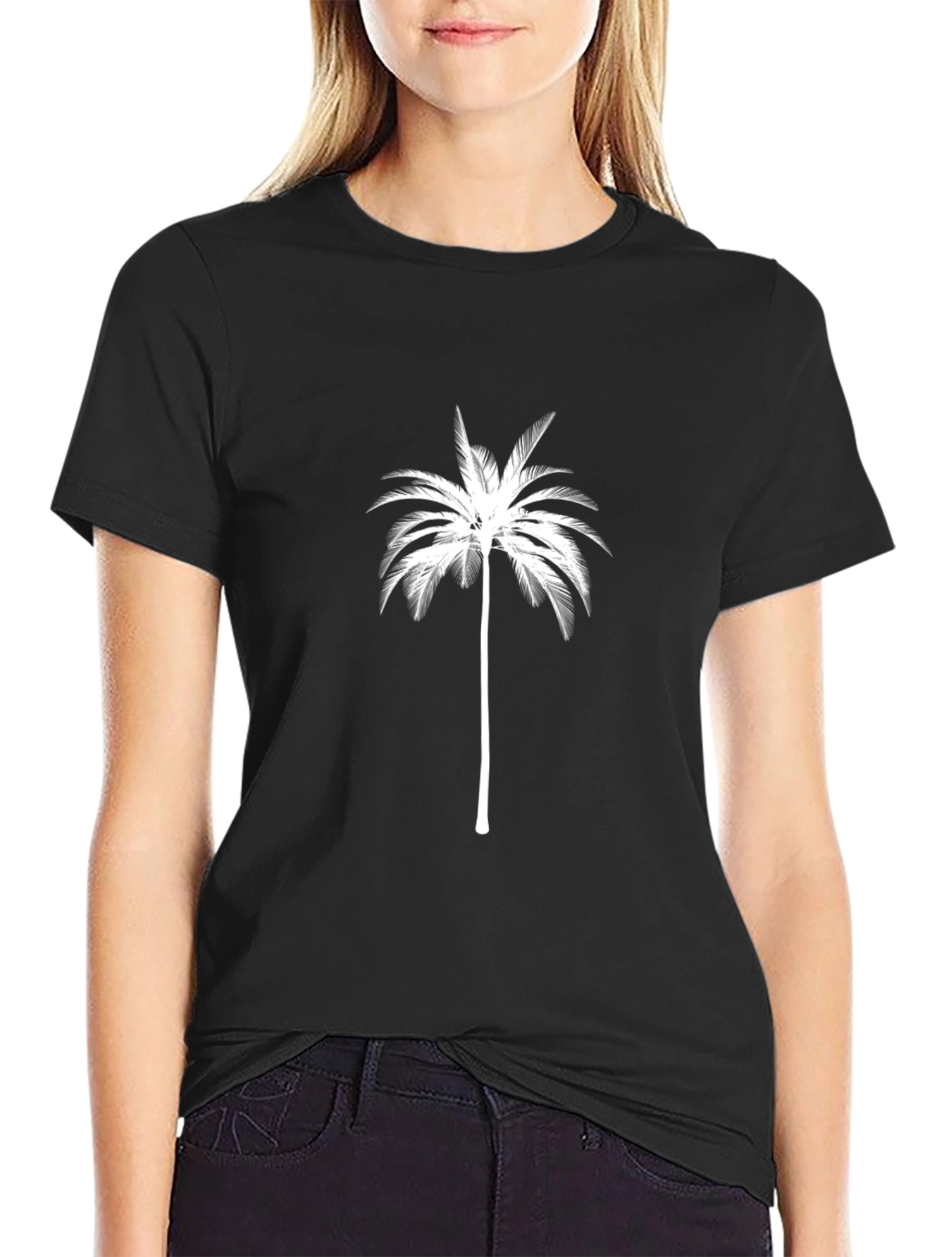 Palm Tree Graphic Tee - Black Cotton T-Shirt