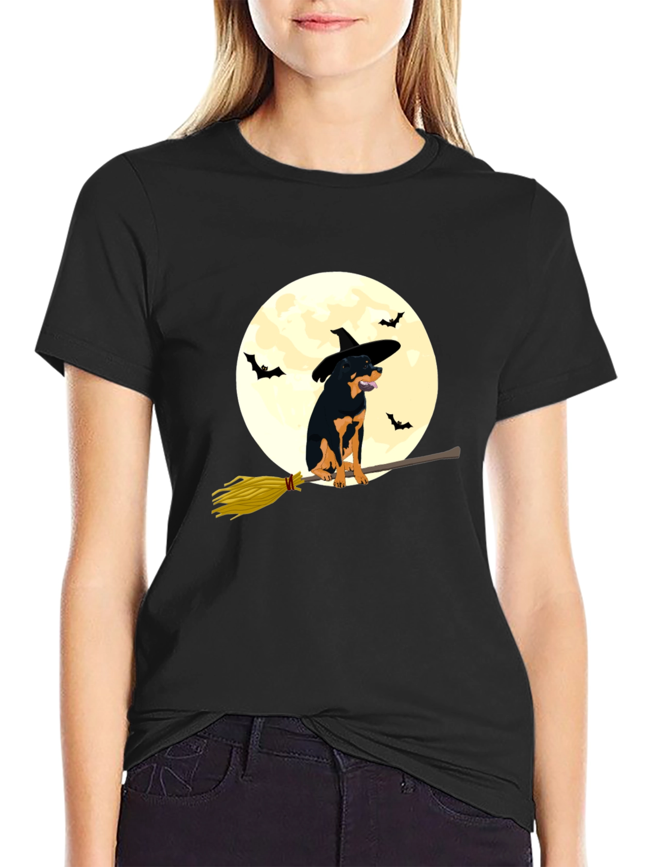 Halloween Rottweiler Witch T-Shirt