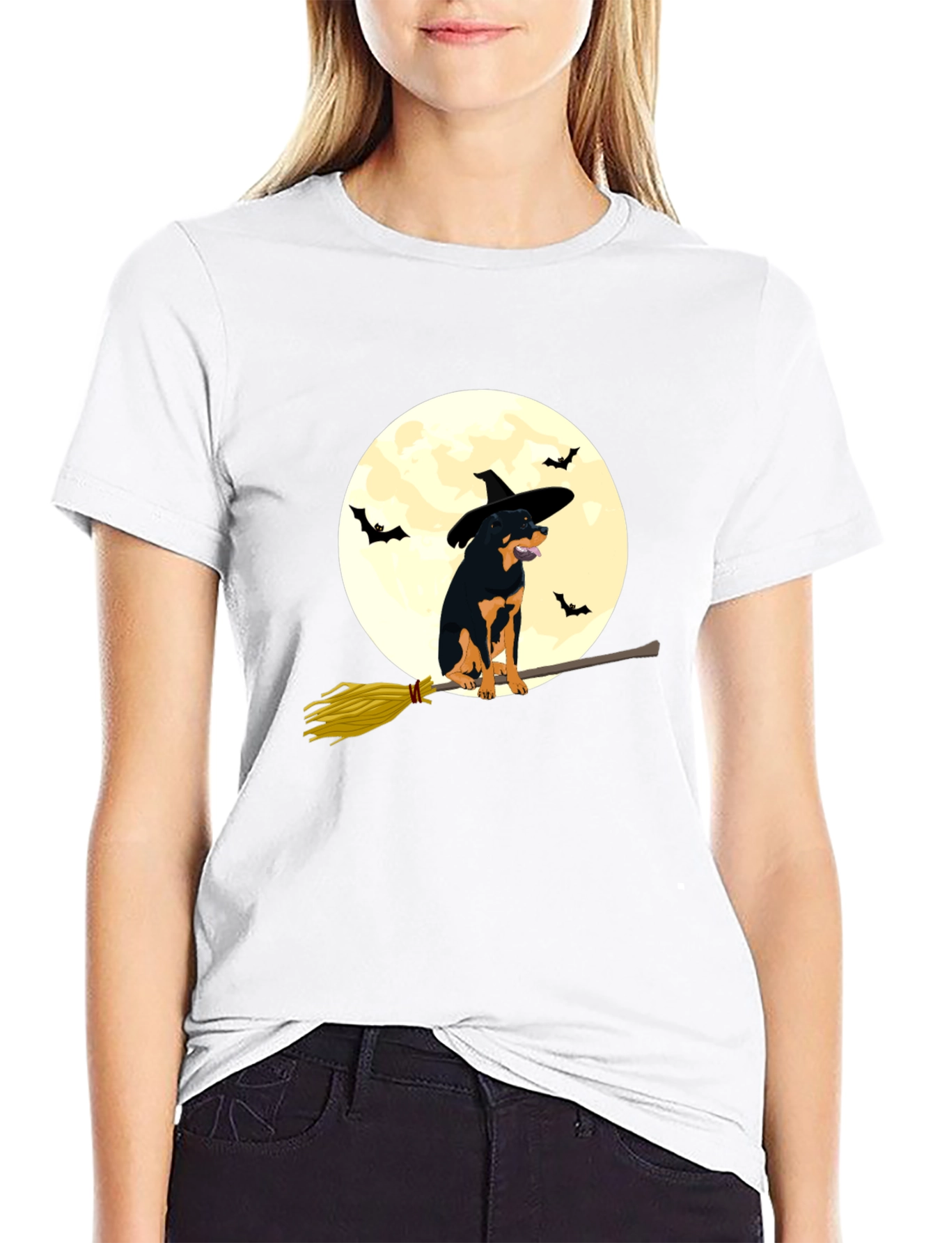 Halloween Rottweiler Witch T-Shirt