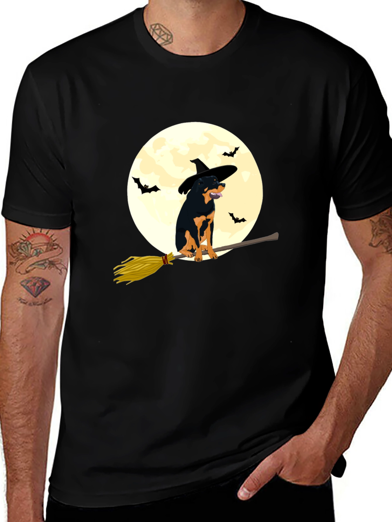 Halloween Rottweiler Witch T-Shirt