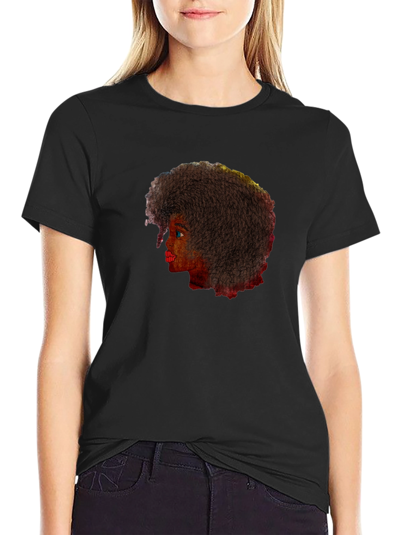 Afro Woman Graphic Tee - Stylish Black T-Shirt