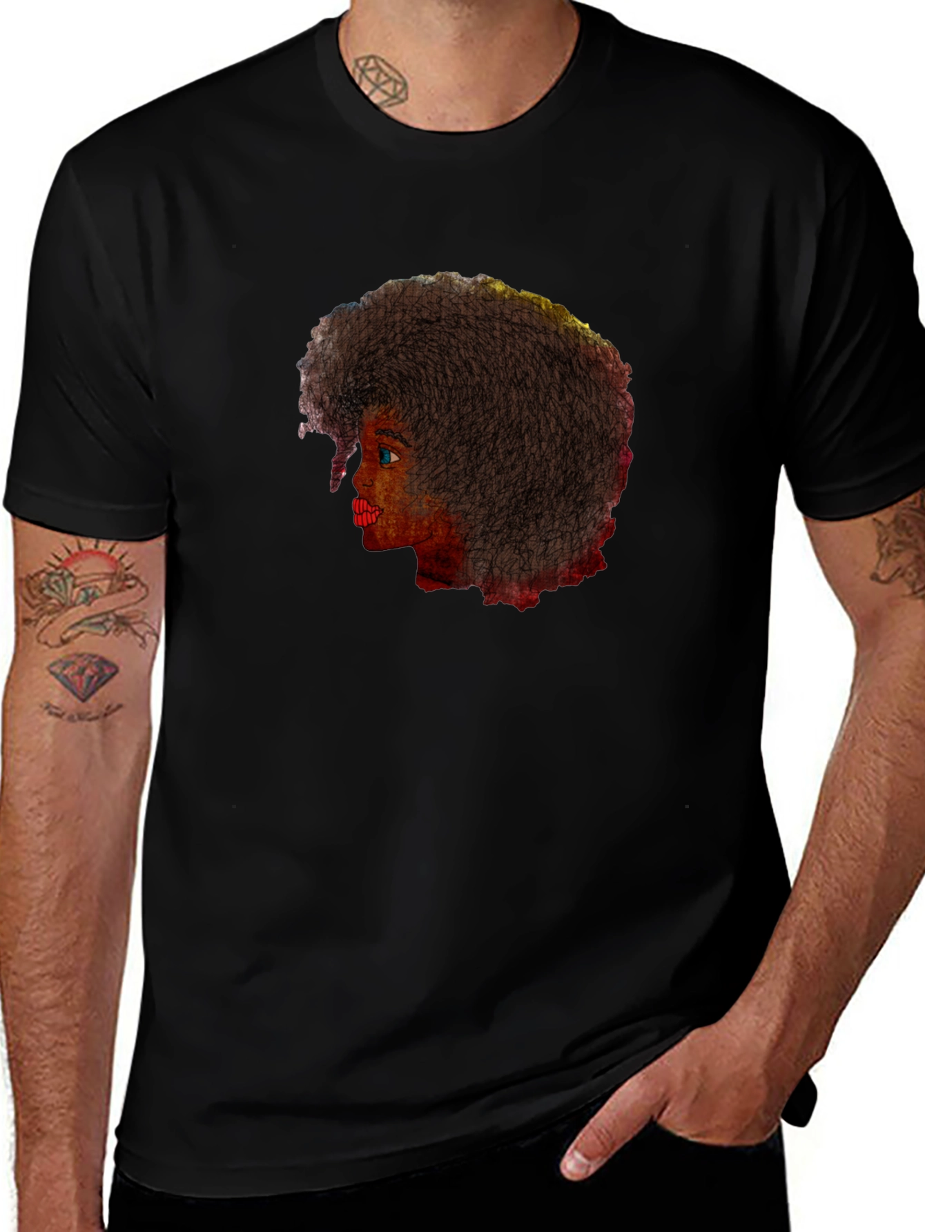 Afro Woman Graphic Tee - Stylish Black T-Shirt