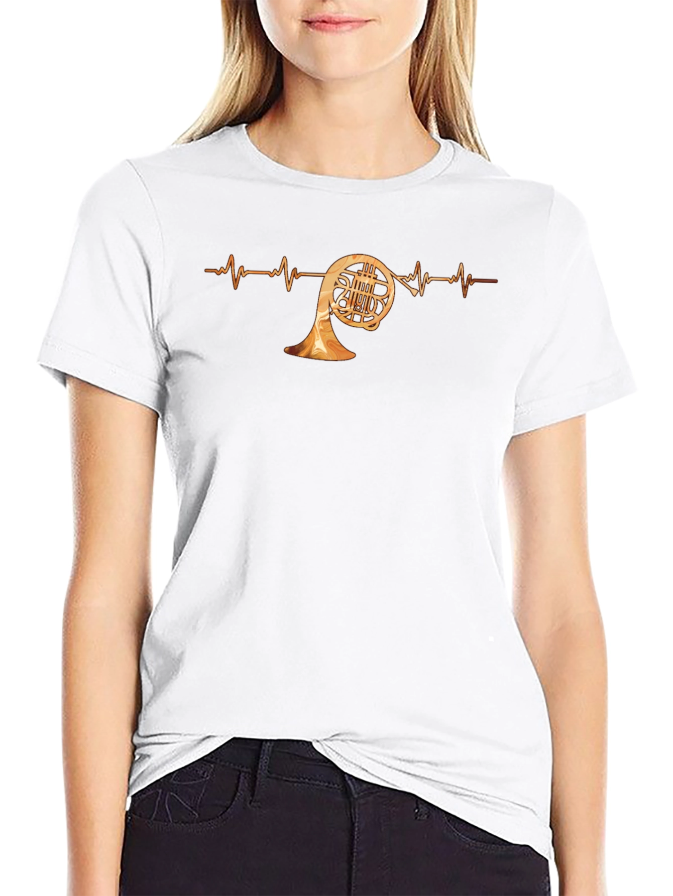 French Horn Heartbeat T-Shirt - Music Lover Tee