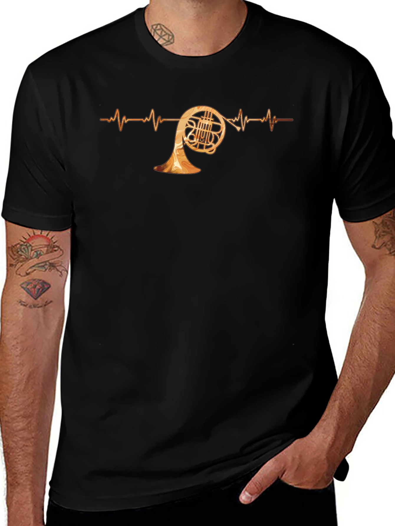 French Horn Heartbeat T-Shirt - Music Lover Tee