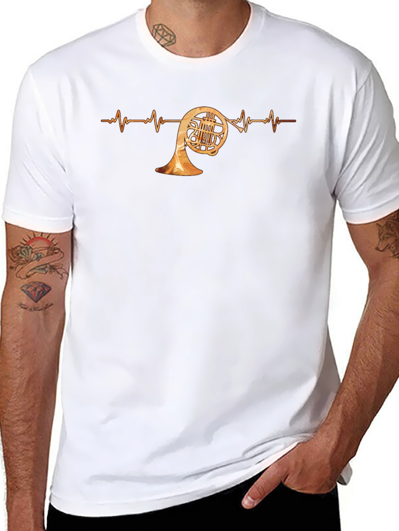 French Horn Heartbeat T-Shirt - Music Lover Tee