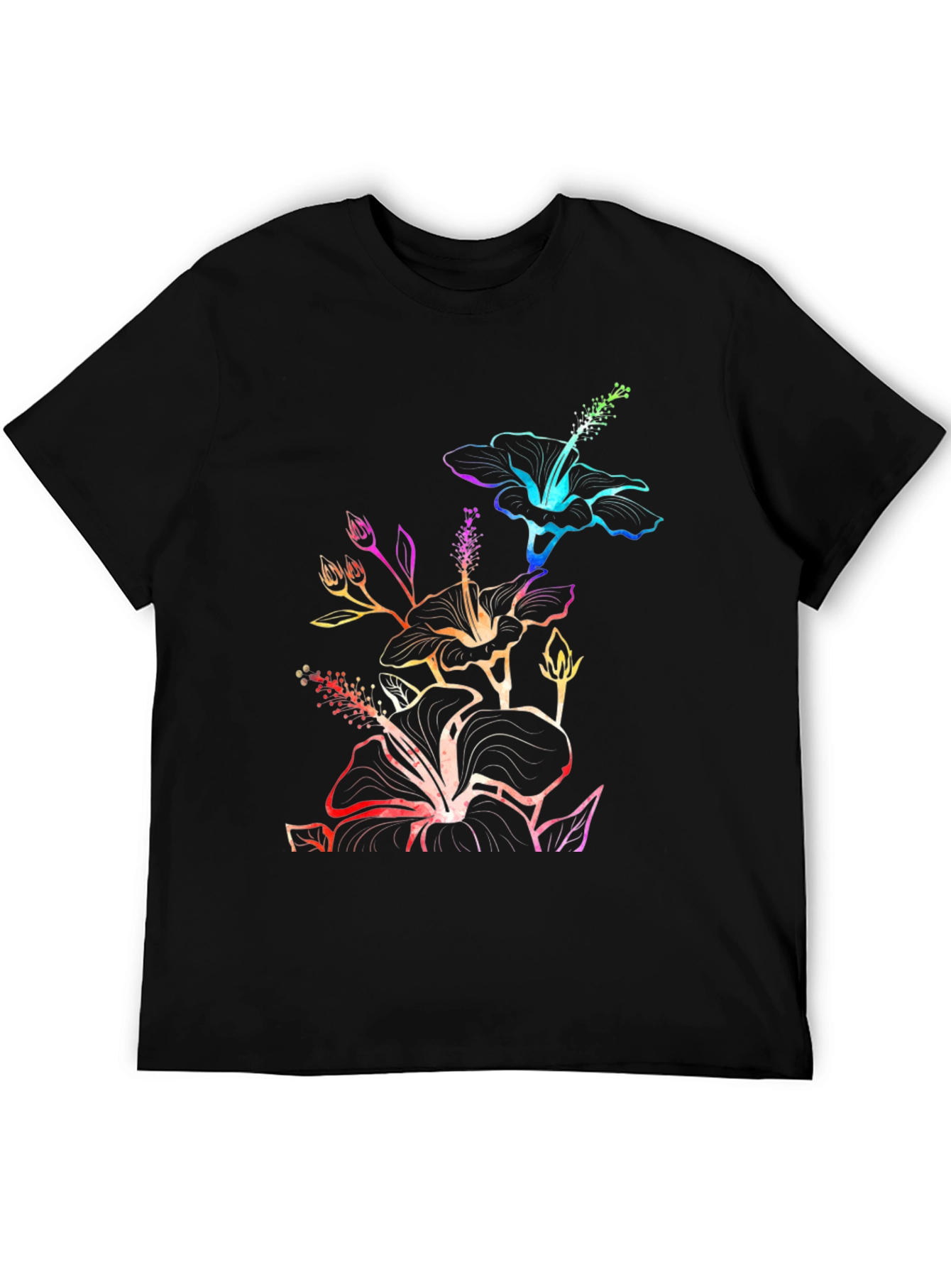 Rainbow Hibiscus Black T-Shirt