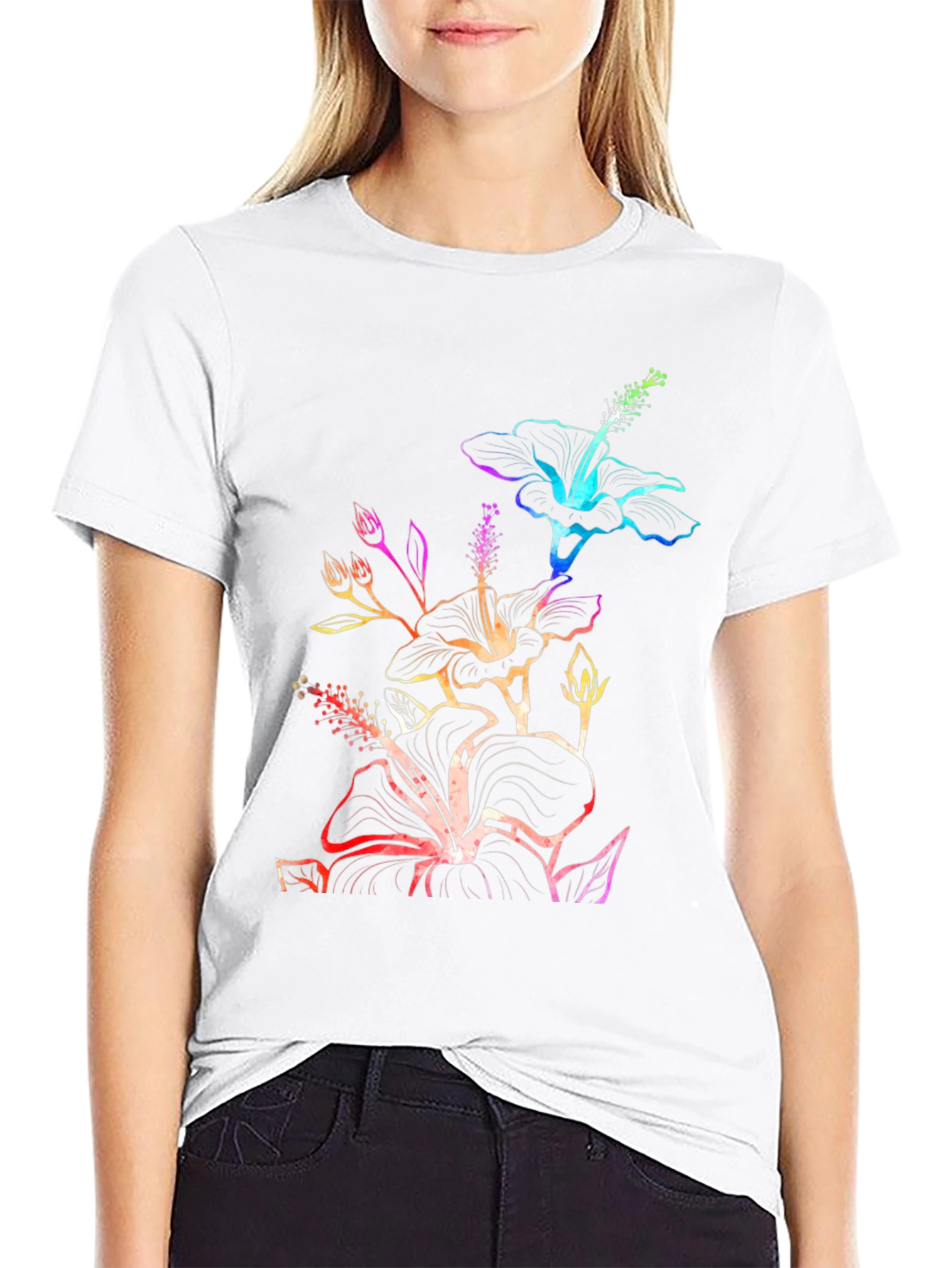 Rainbow Hibiscus Black T-Shirt