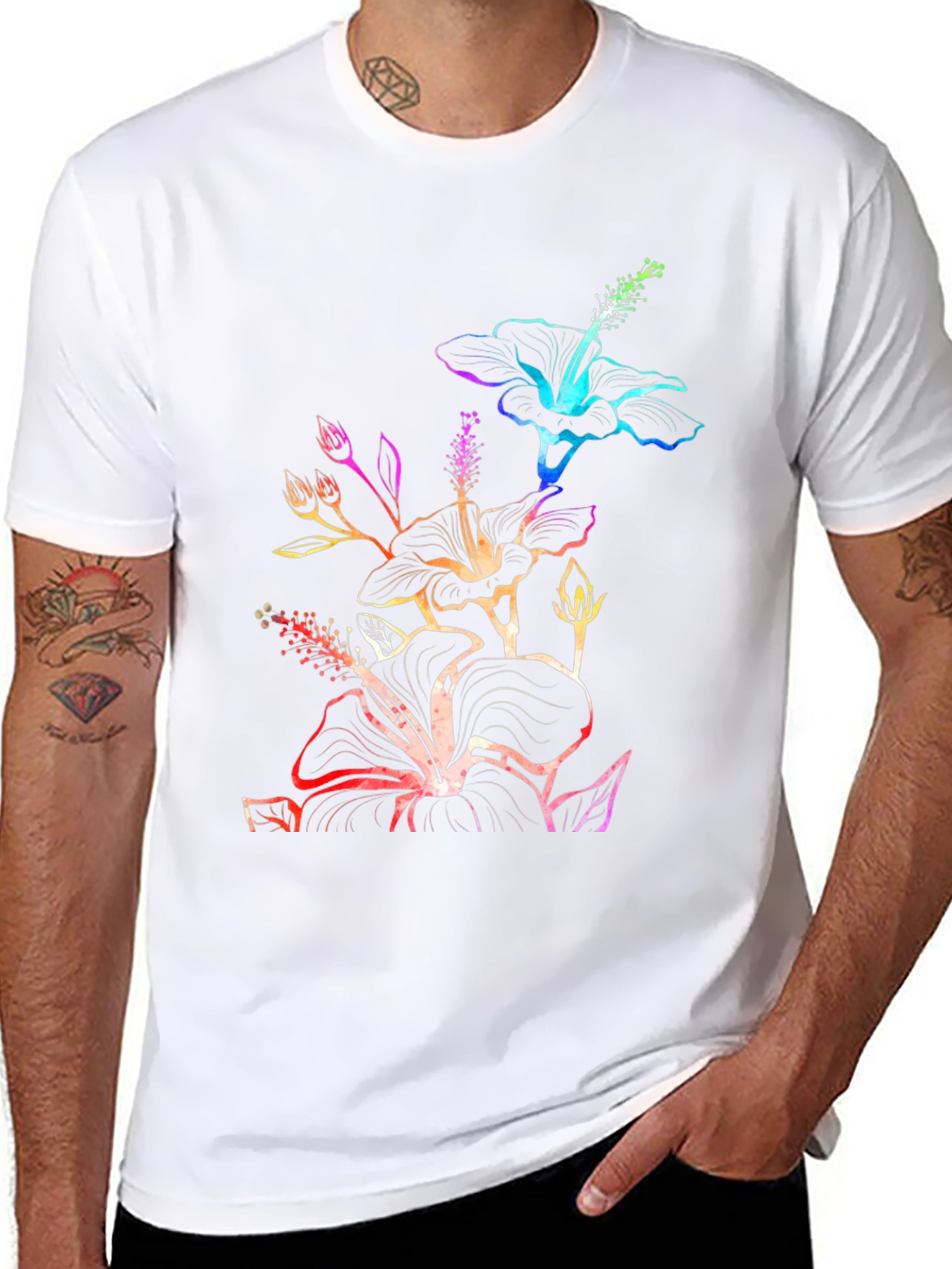 Rainbow Hibiscus Black T-Shirt