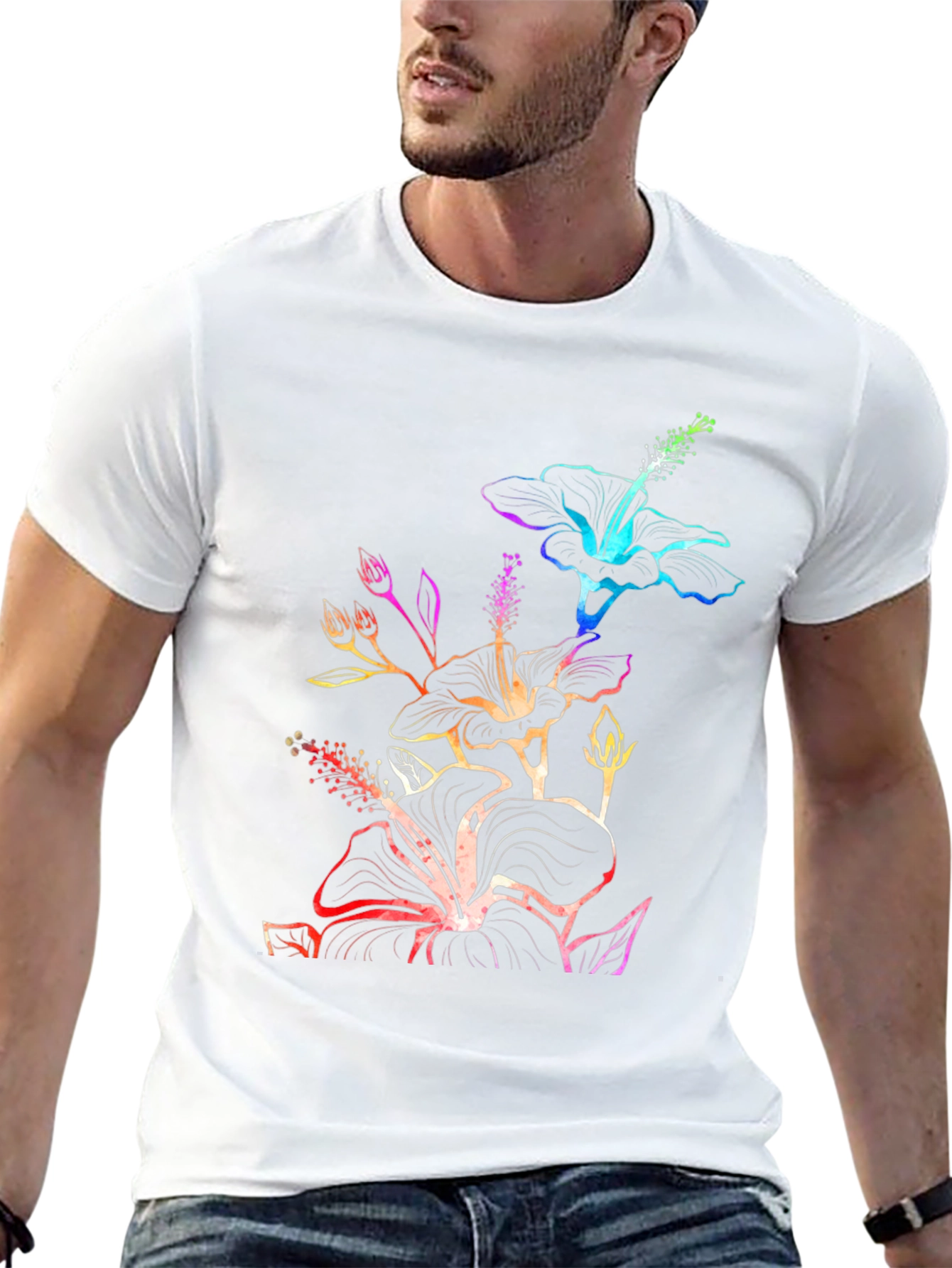 Rainbow Hibiscus Black T-Shirt