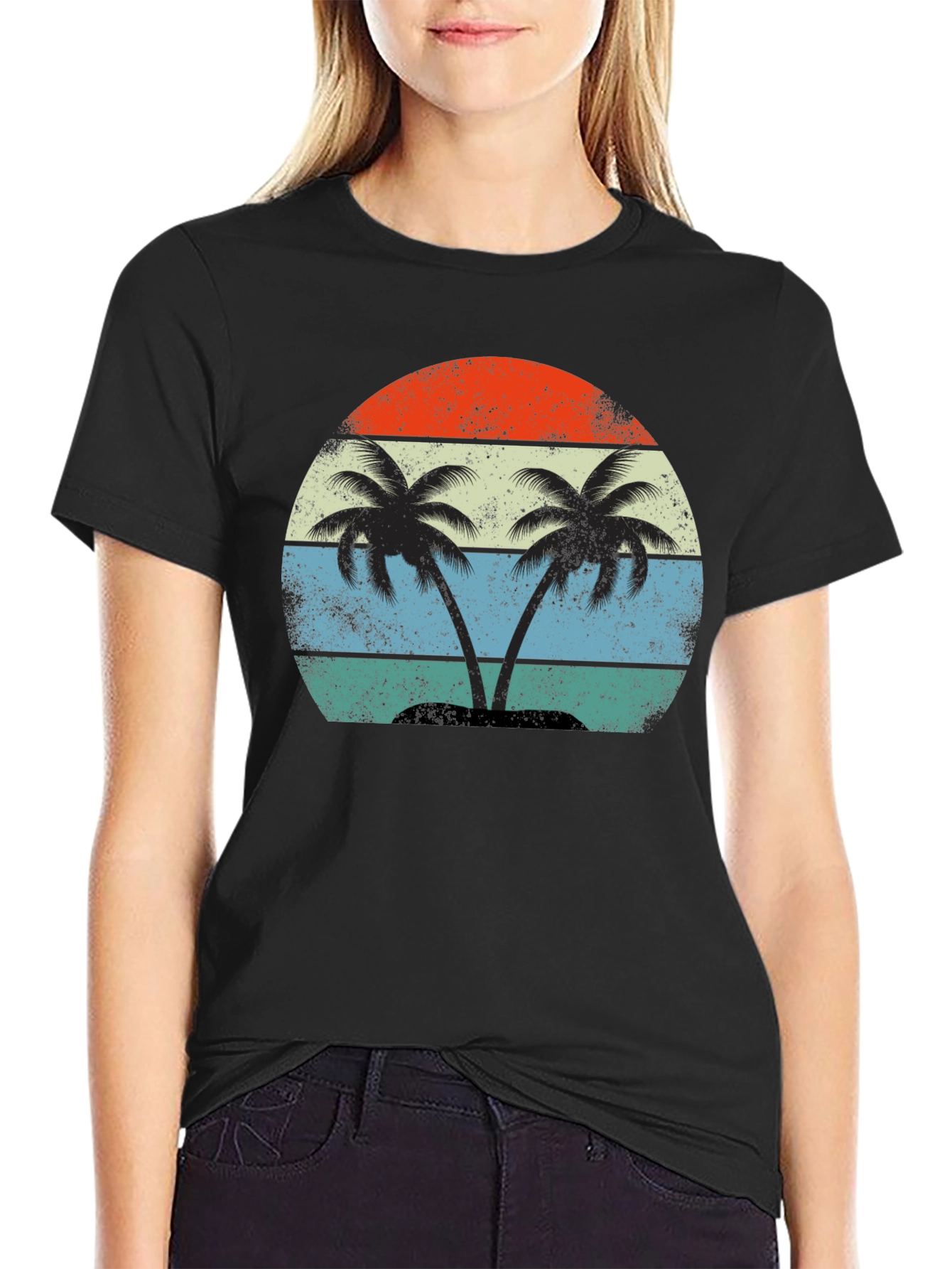 Retro Sunset Palm Tree Graphic T-Shirt