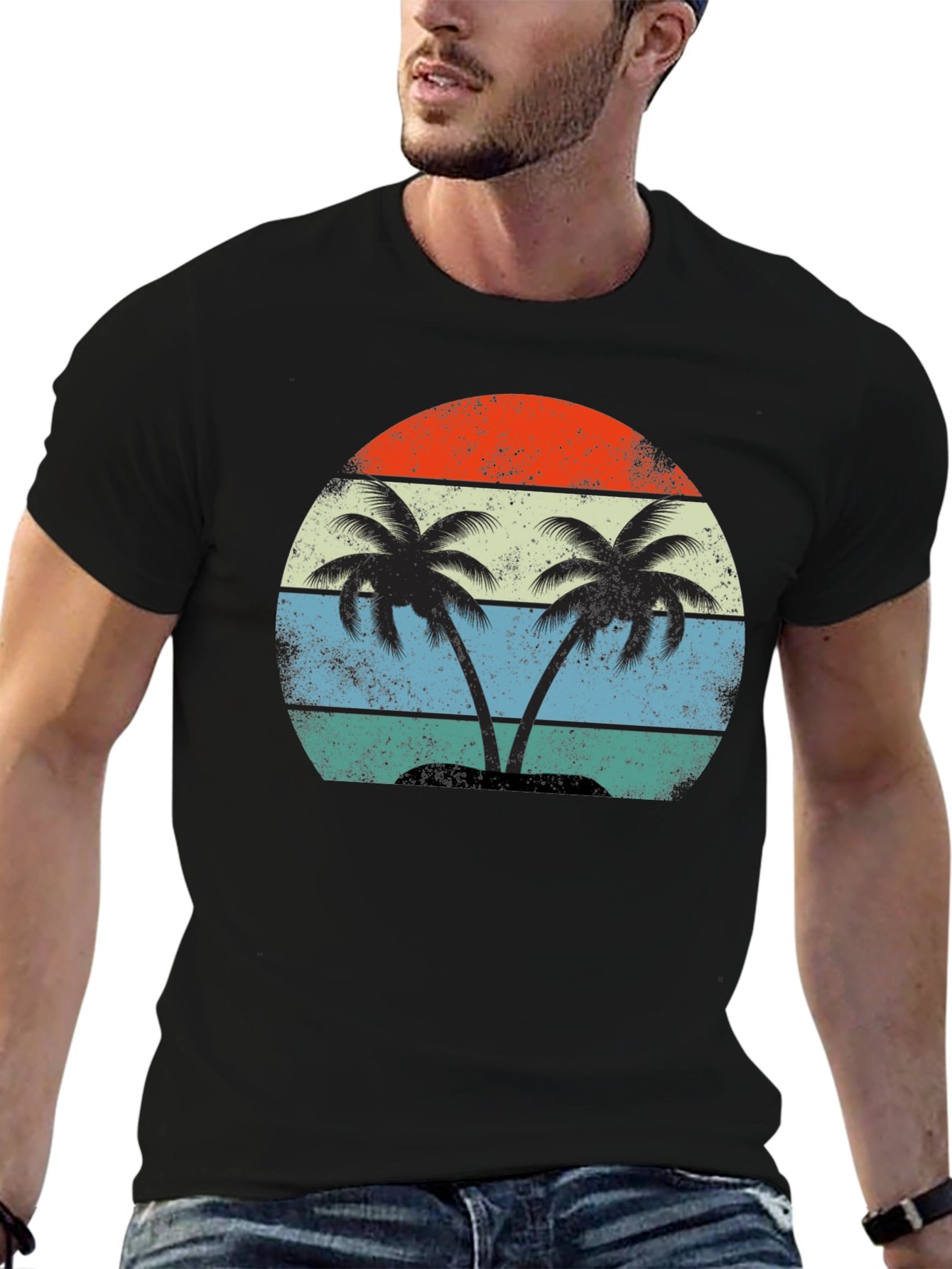 Retro Sunset Palm Tree Graphic T-Shirt