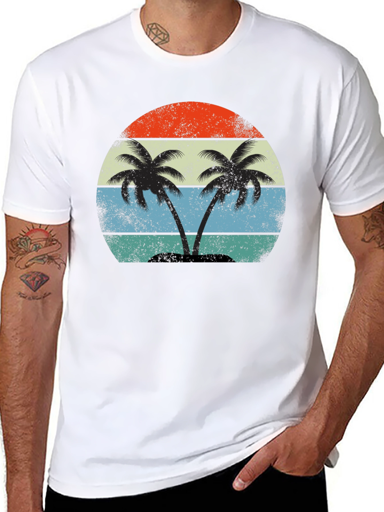 Retro Sunset Palm Tree Graphic T-Shirt