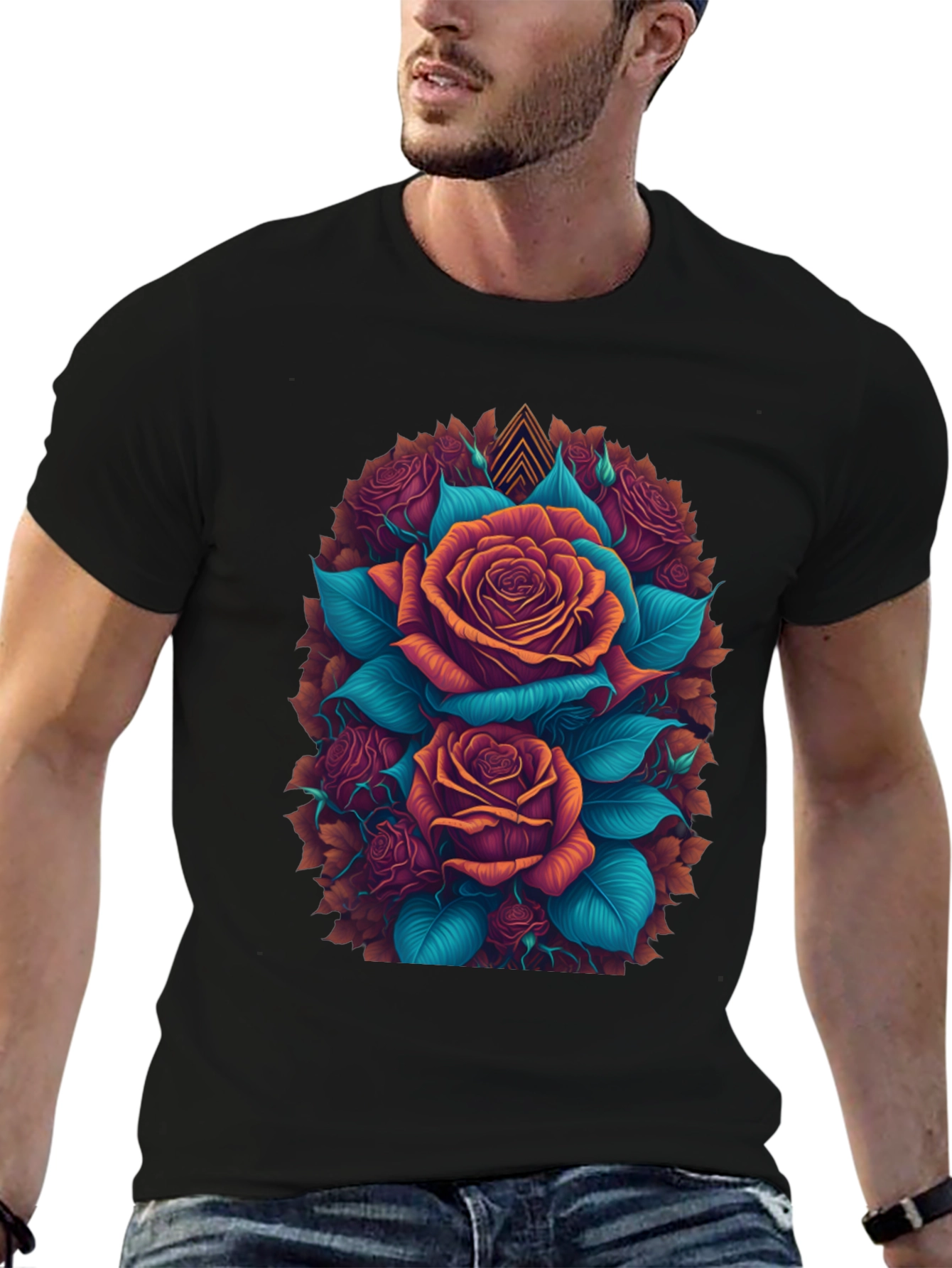 Floral Roses Graphic Tee - Bold Artistic Design