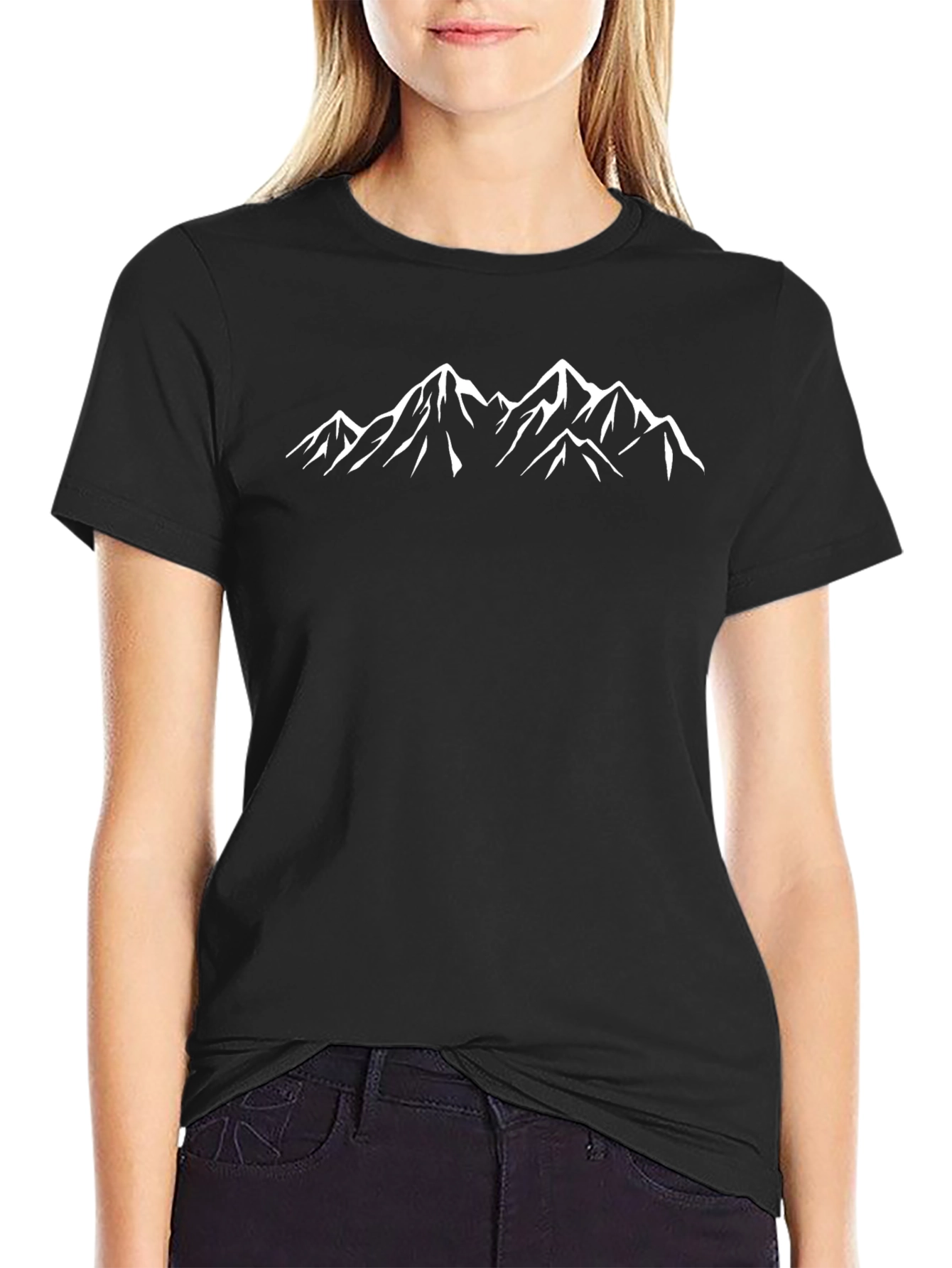 Mountain Peak Graphic Tee - Black Cotton T-Shirt