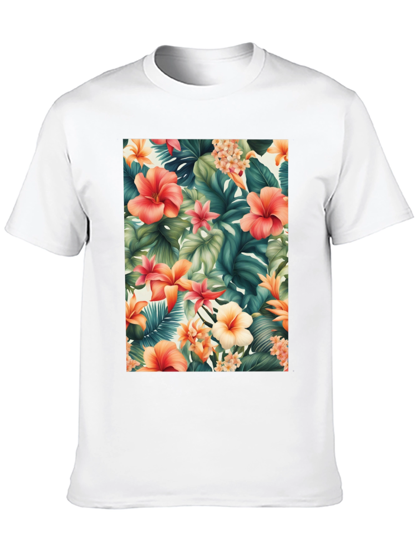 Tropical Floral Print Black T-Shirt