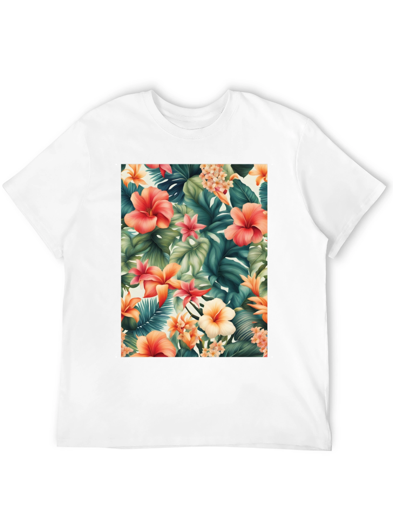 Tropical Floral Print Black T-Shirt