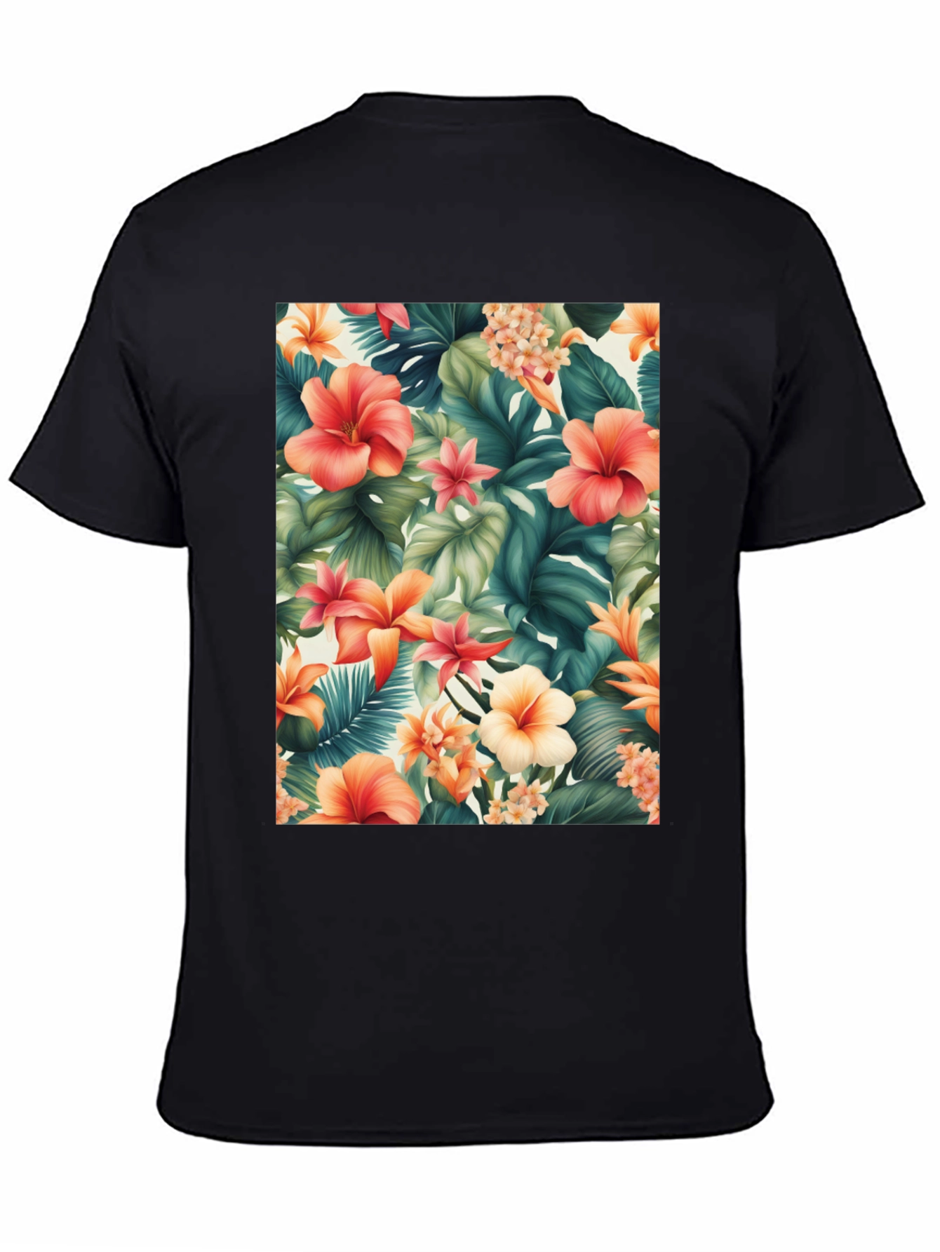 Tropical Floral Print Black T-Shirt