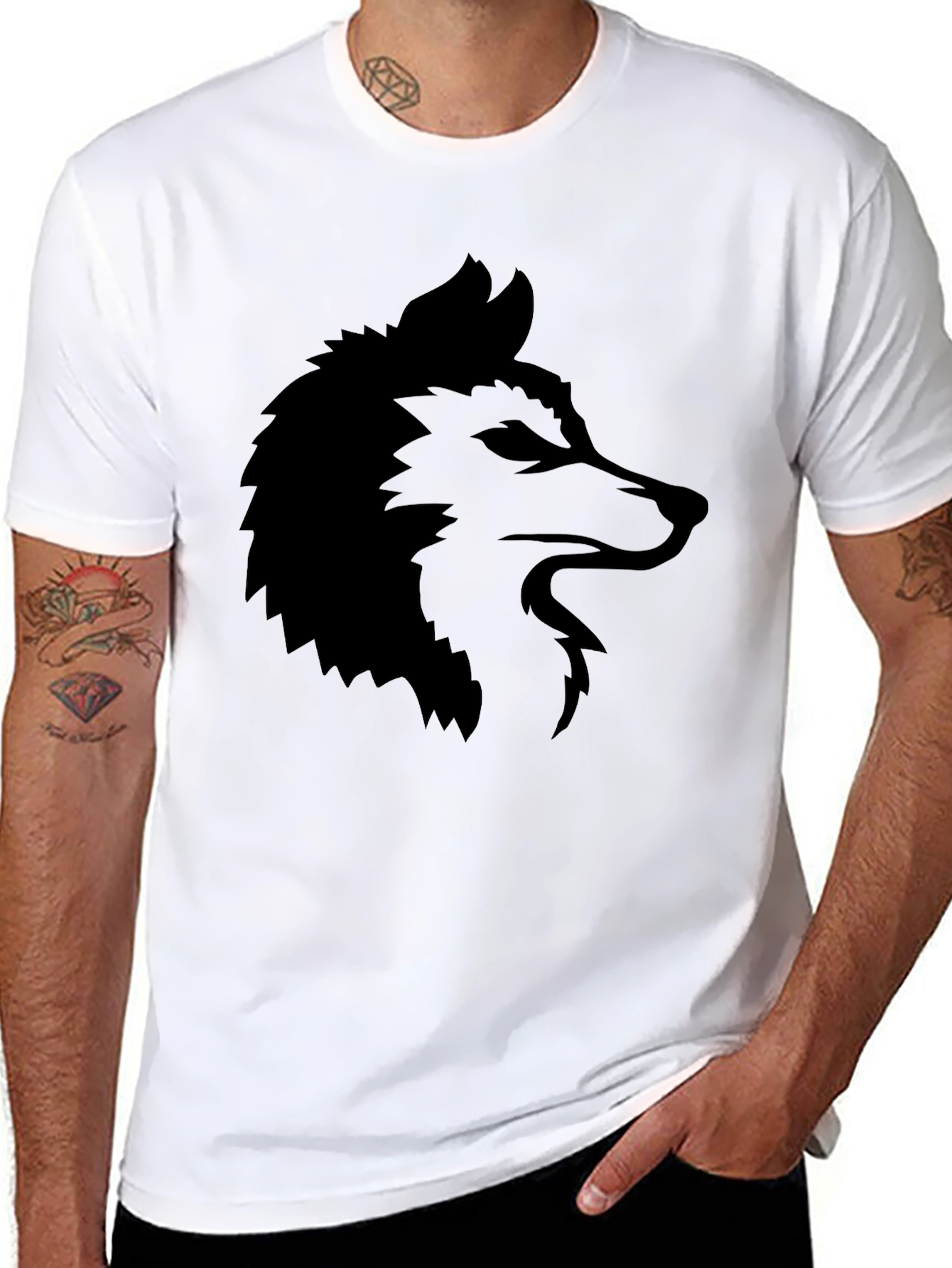 Black Wolf Graphic Tee - Mens Casual T-Shirt