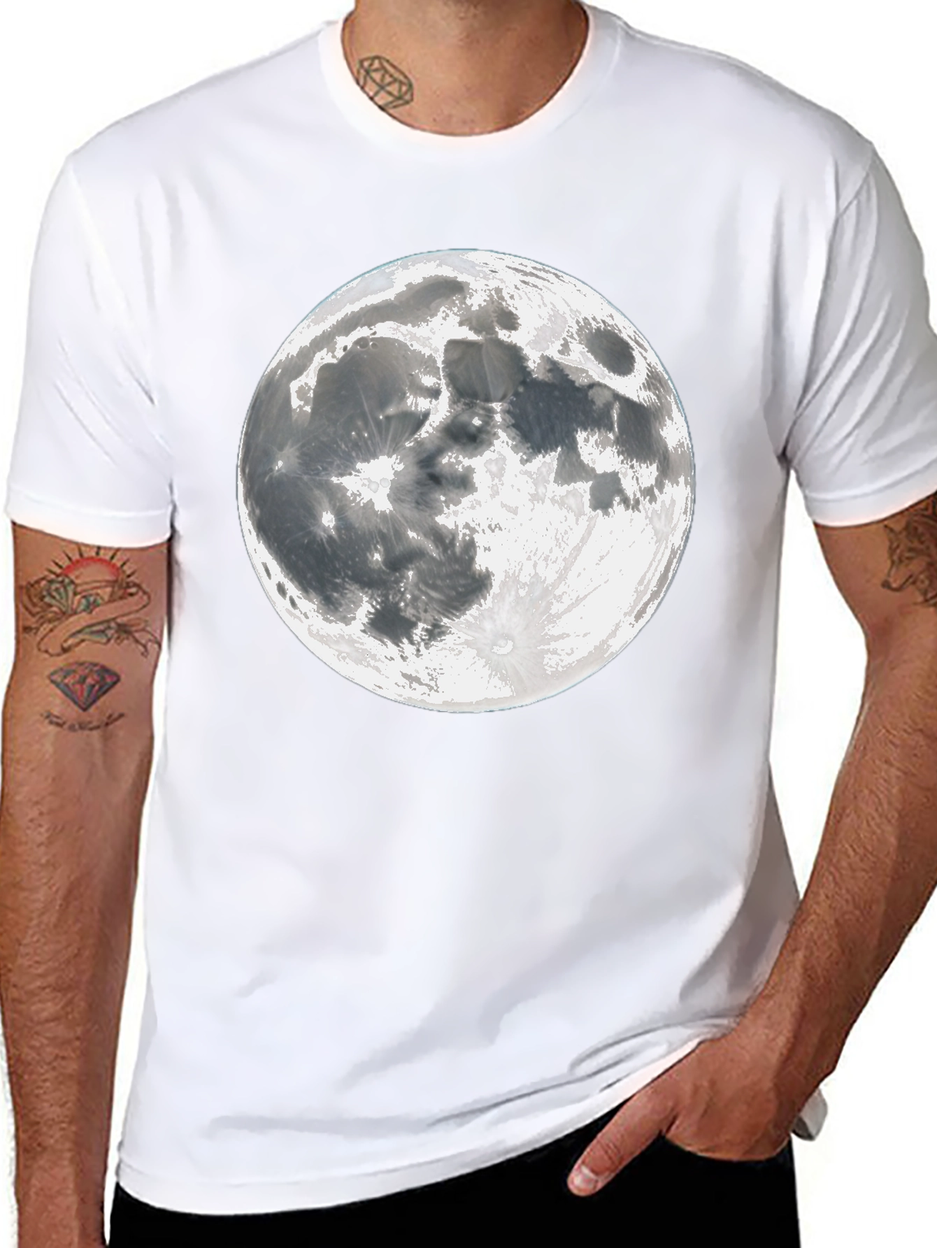 Moon Graphic Tee - Black Cotton Lunar Design T-Shirt