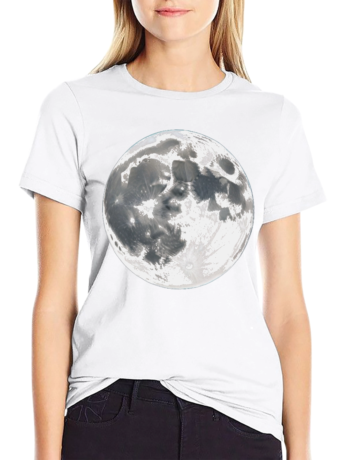 Moon Graphic Tee - Black Cotton Lunar Design T-Shirt