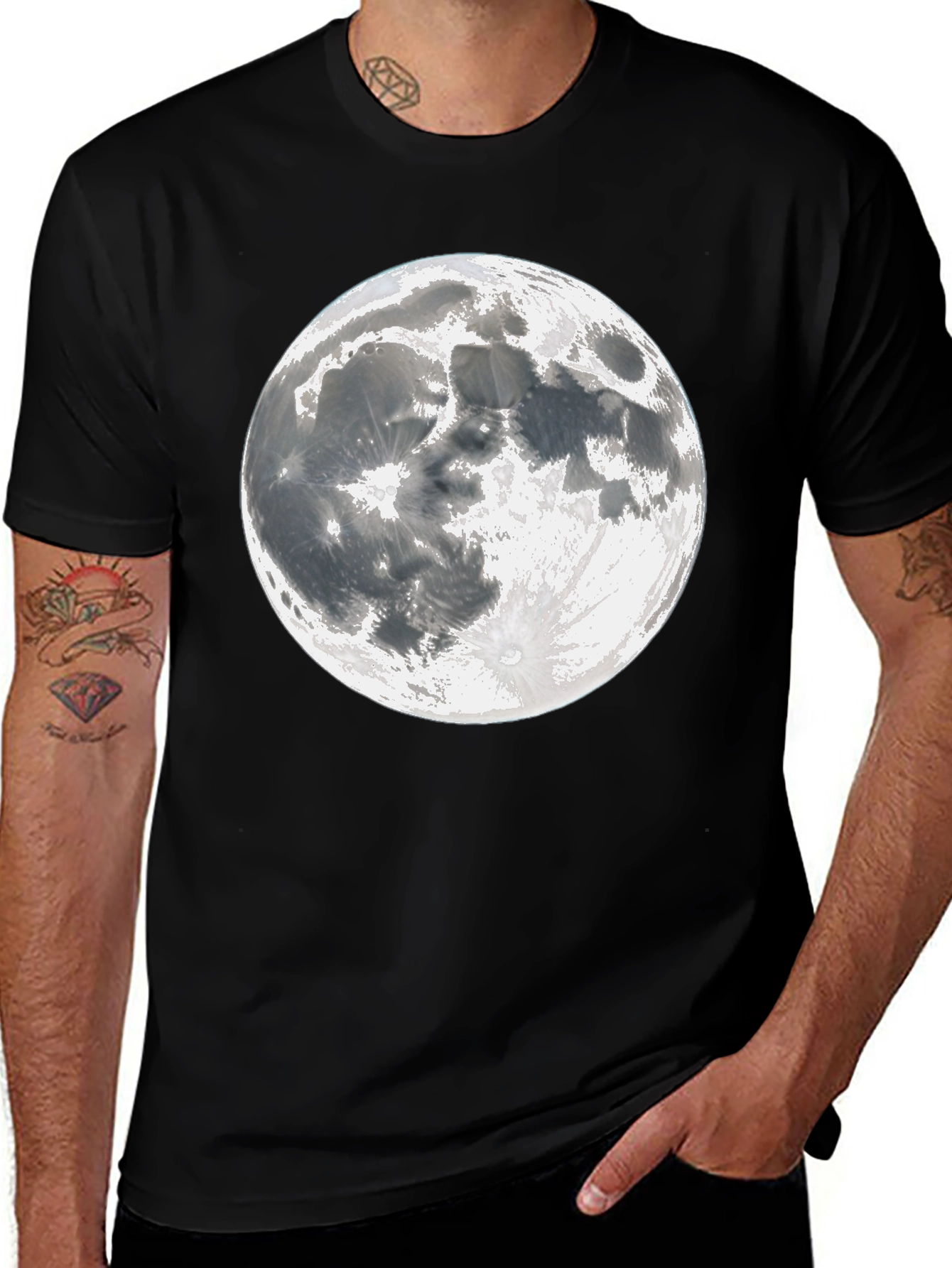 Moon Graphic Tee - Black Cotton Lunar Design T-Shirt