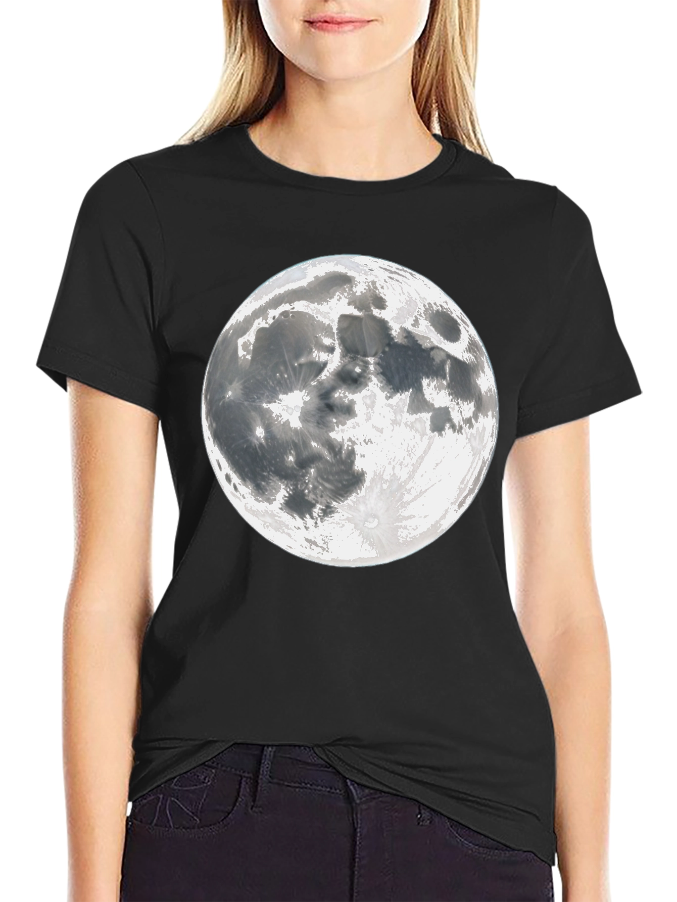 Moon Graphic Tee - Black Cotton Lunar Design T-Shirt
