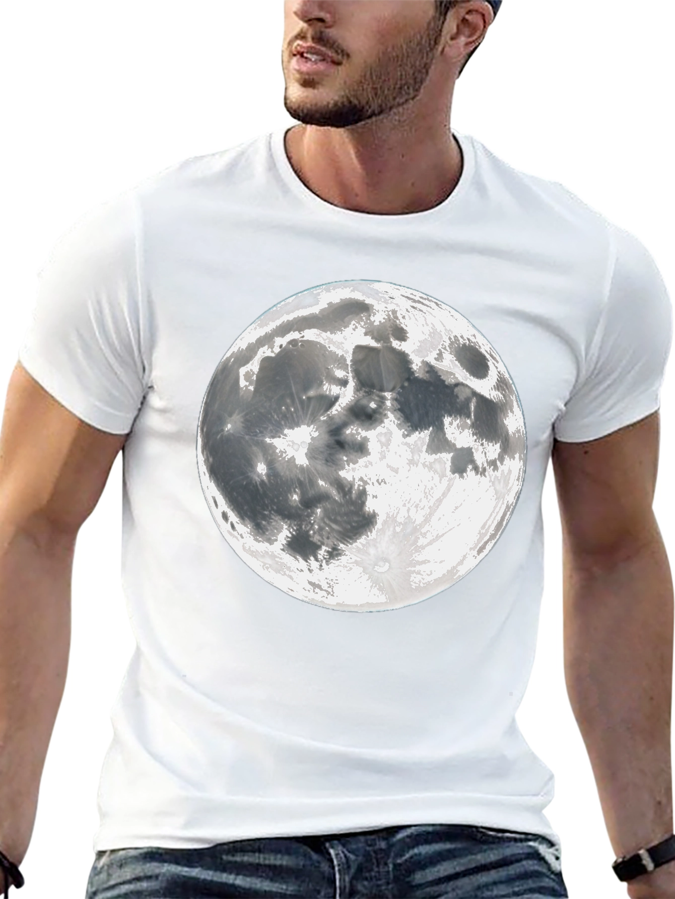 Moon Graphic Tee - Black Cotton Lunar Design T-Shirt