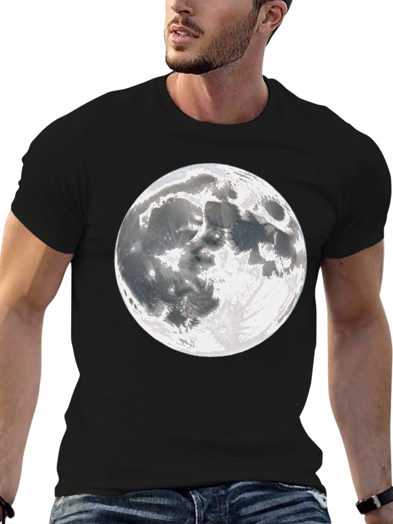 Moon Graphic Tee - Black Cotton Lunar Design T-Shirt