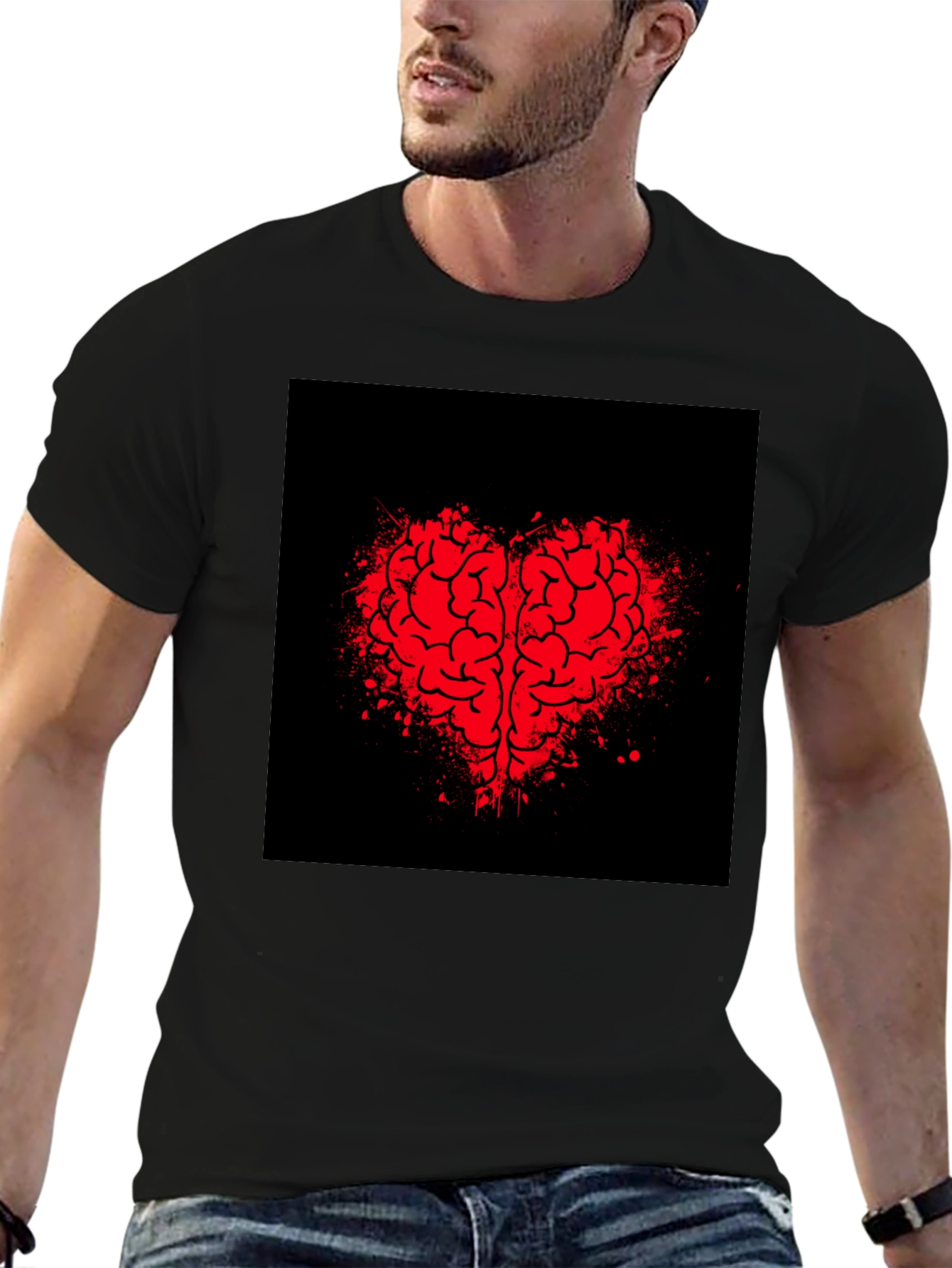 Brain Heart Graphic Tee - Mens Black T-Shirt