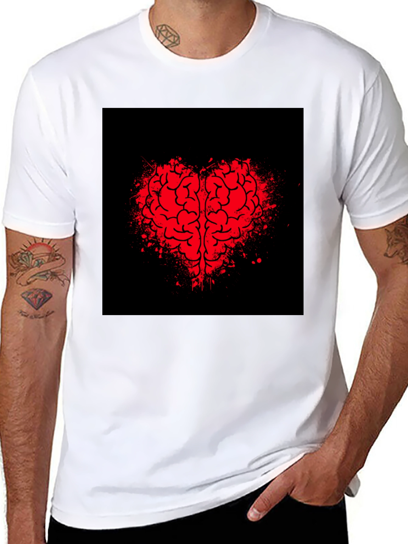 Brain Heart Graphic Tee - Mens Black T-Shirt