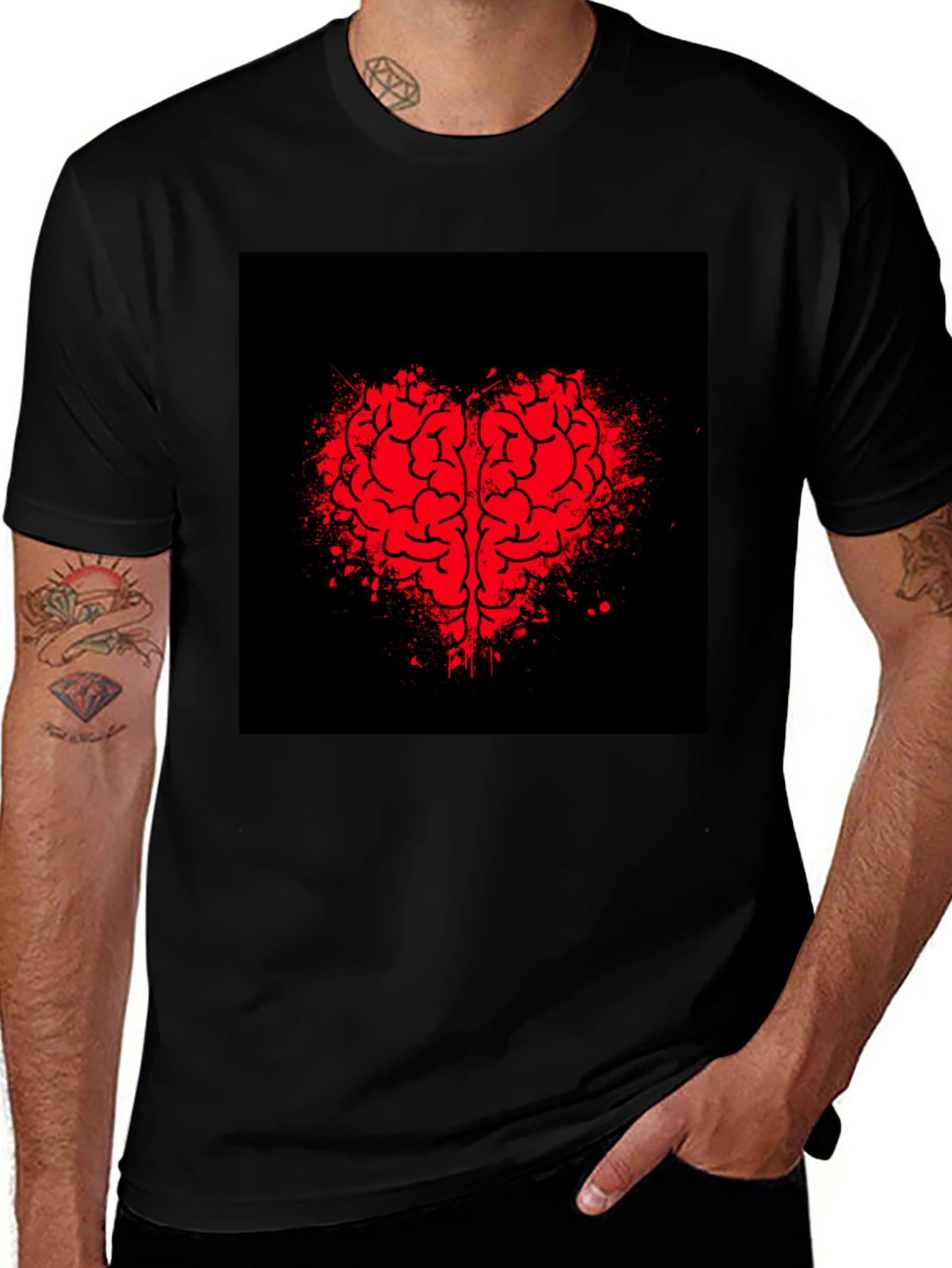 Brain Heart Graphic Tee - Mens Black T-Shirt