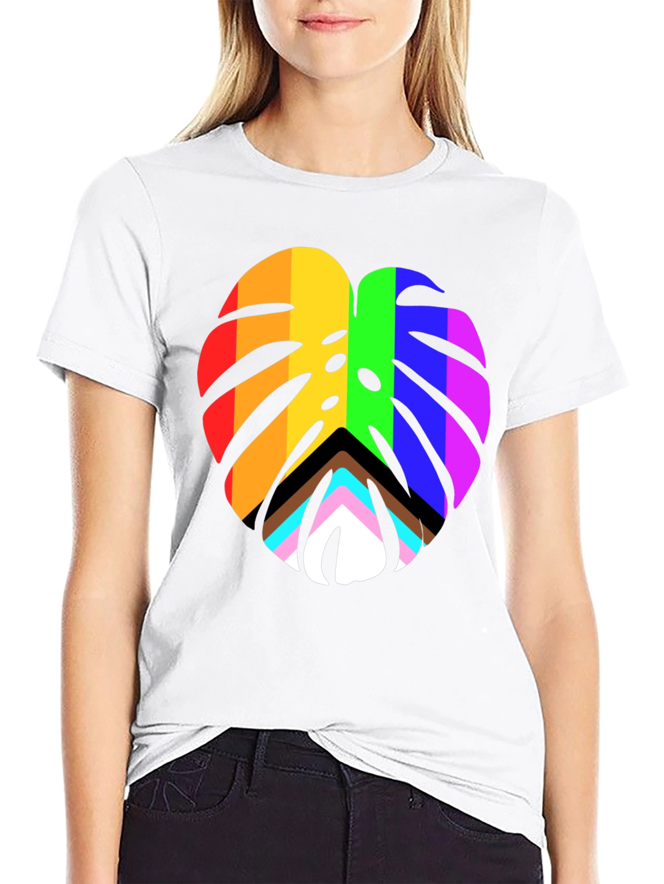 Pride Monstera Leaf Graphic Tee - Black Cotton Blend