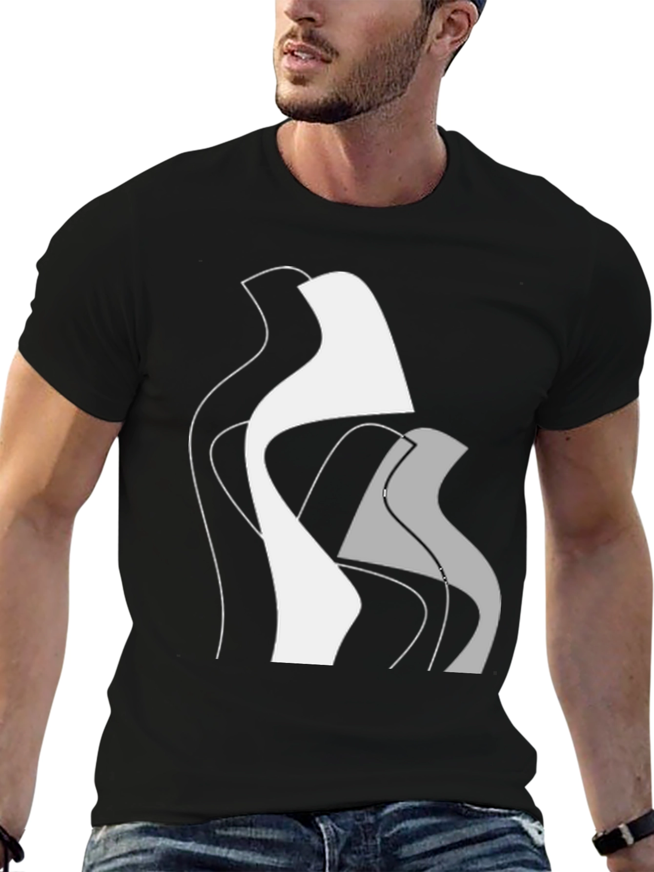 Abstract Modern Art Graphic Tee - Black