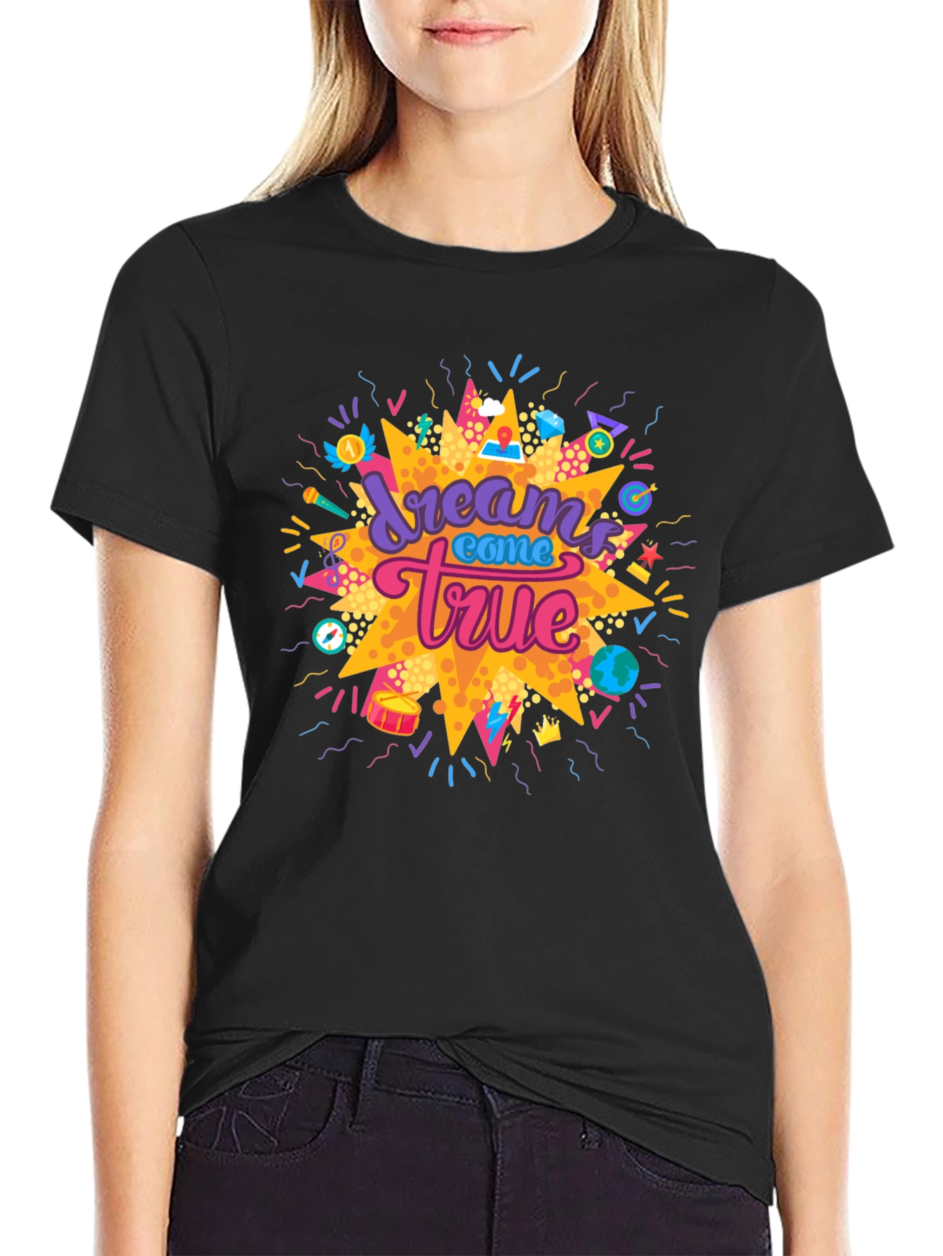 Dreams Come True Graphic Tee - Trendy Black T-Shirt