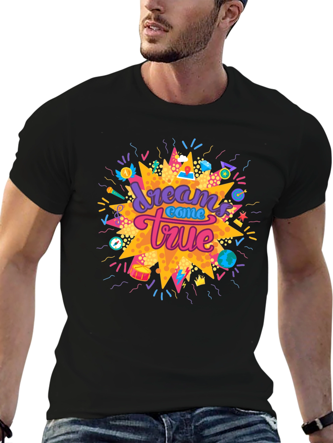 Dreams Come True Graphic Tee - Trendy Black T-Shirt