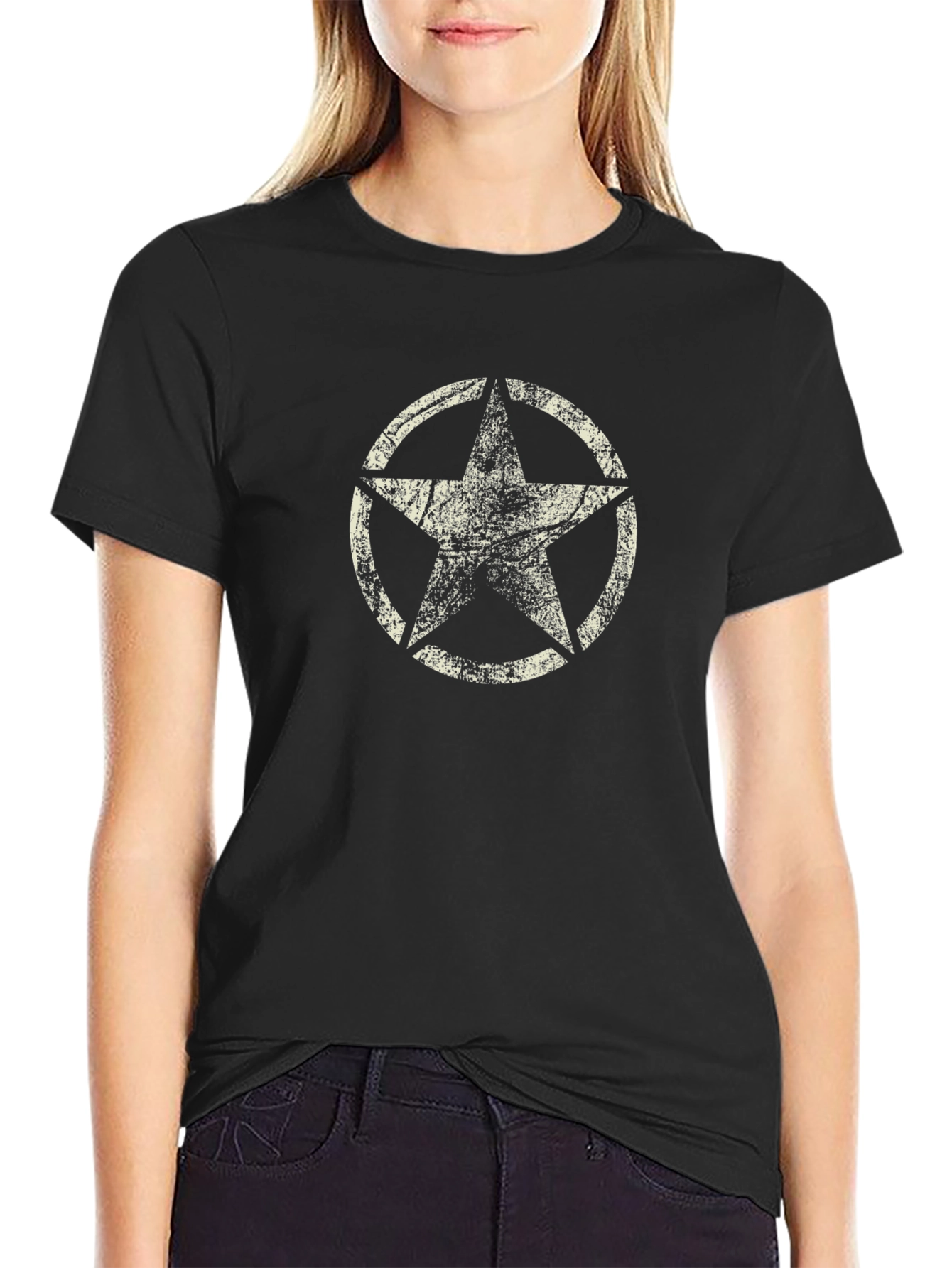 Distressed Star Graphic Black Tee