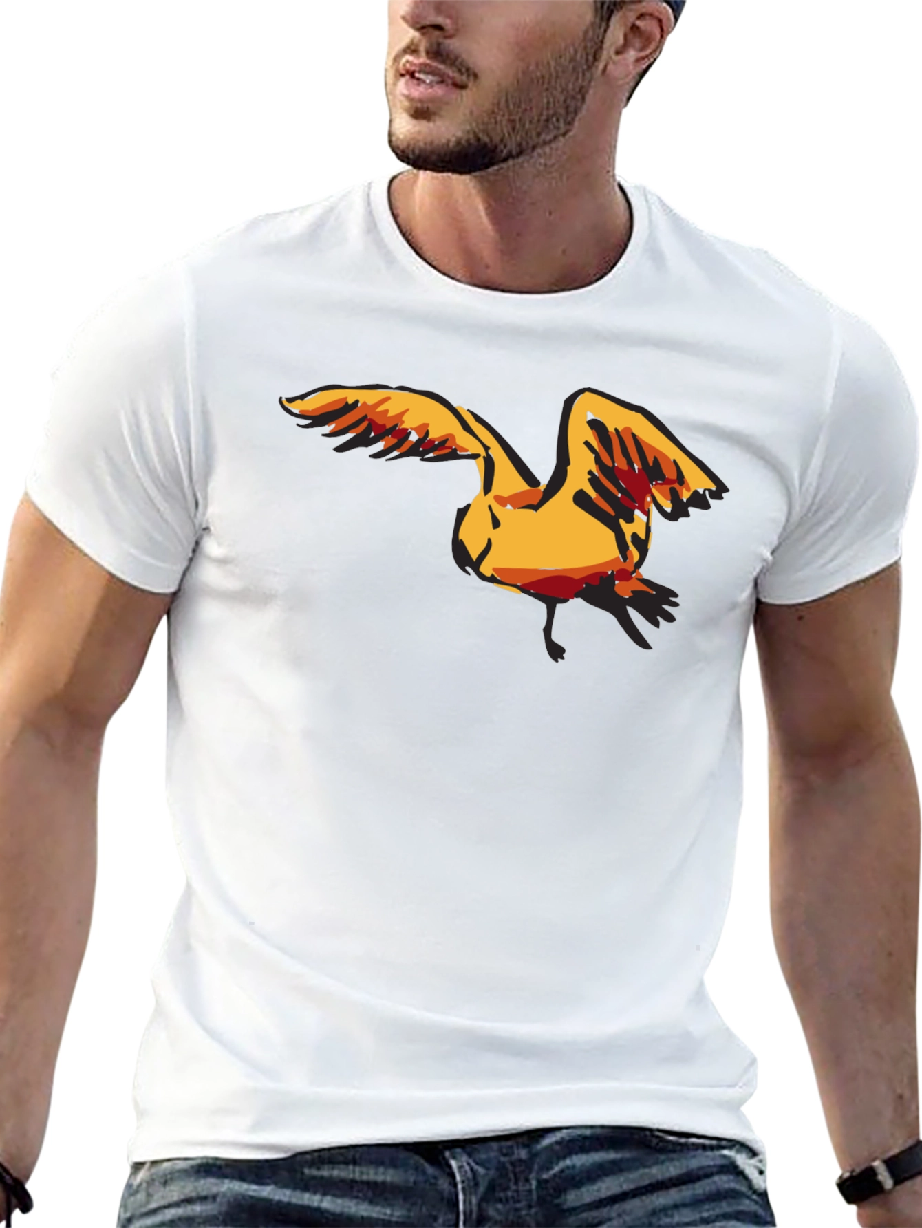 Mens Black T-Shirt with Seagull Graphic