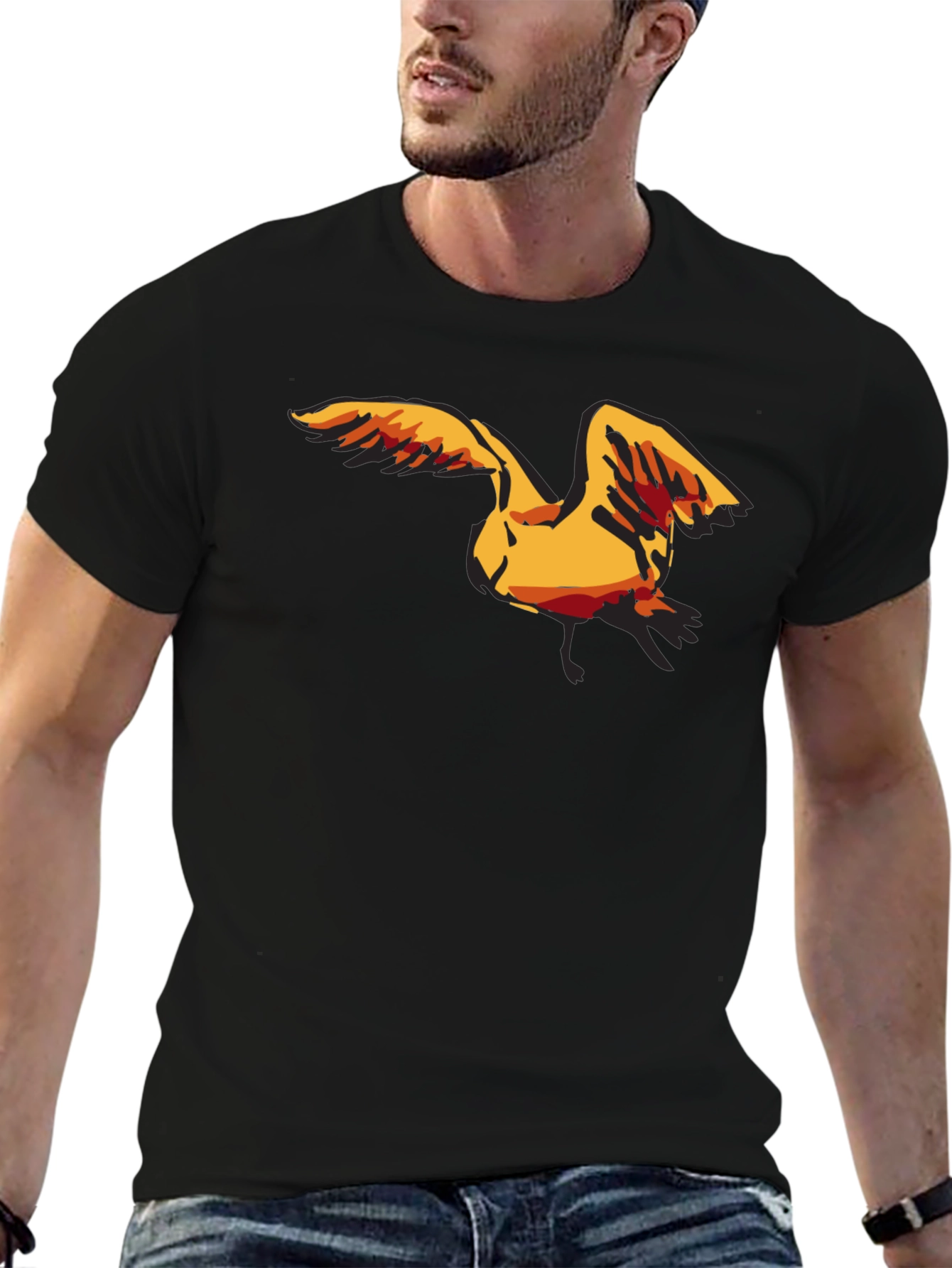 Mens Black T-Shirt with Seagull Graphic