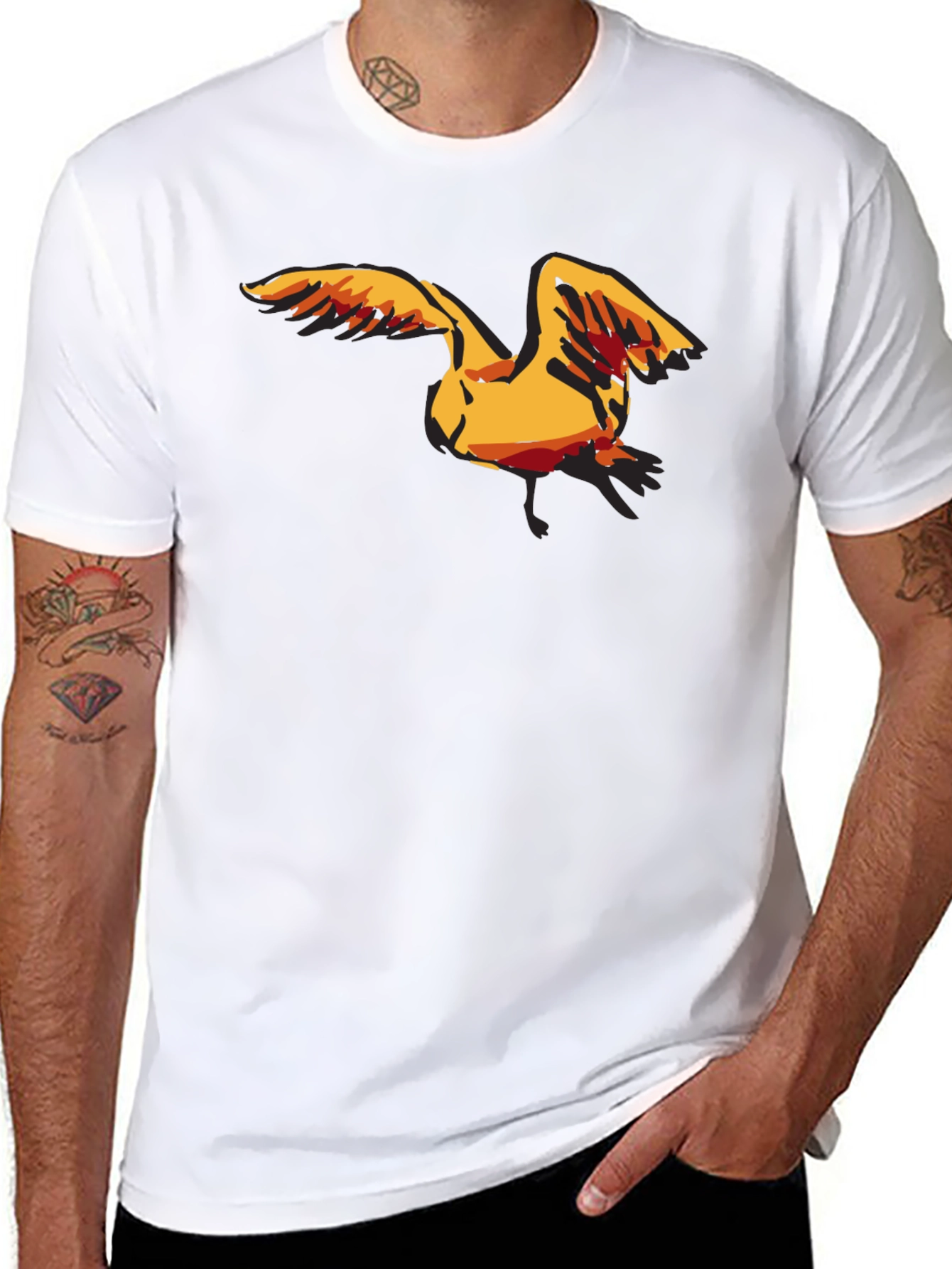 Mens Black T-Shirt with Seagull Graphic