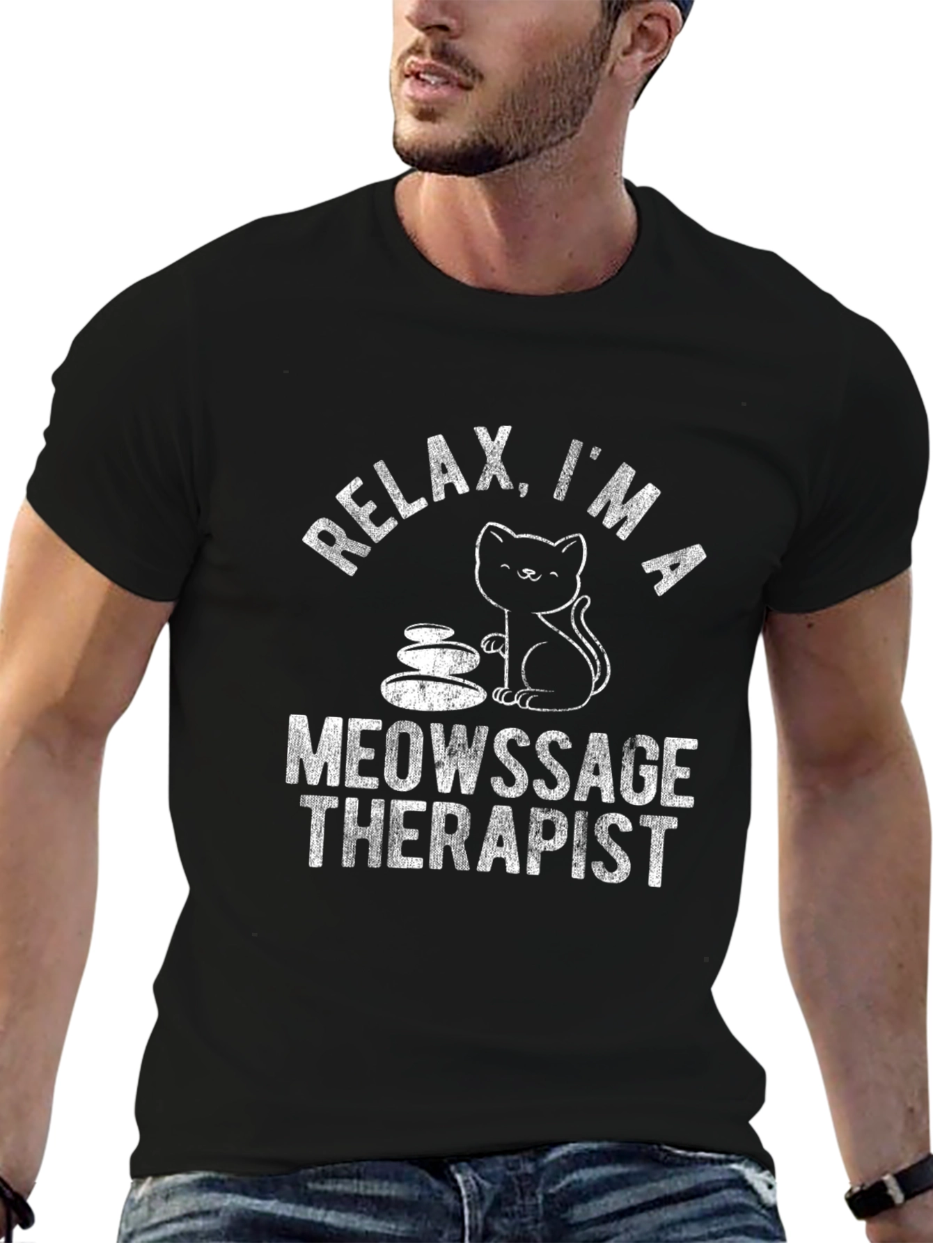 Relax Meowsage Therapist Cat Black T-Shirt