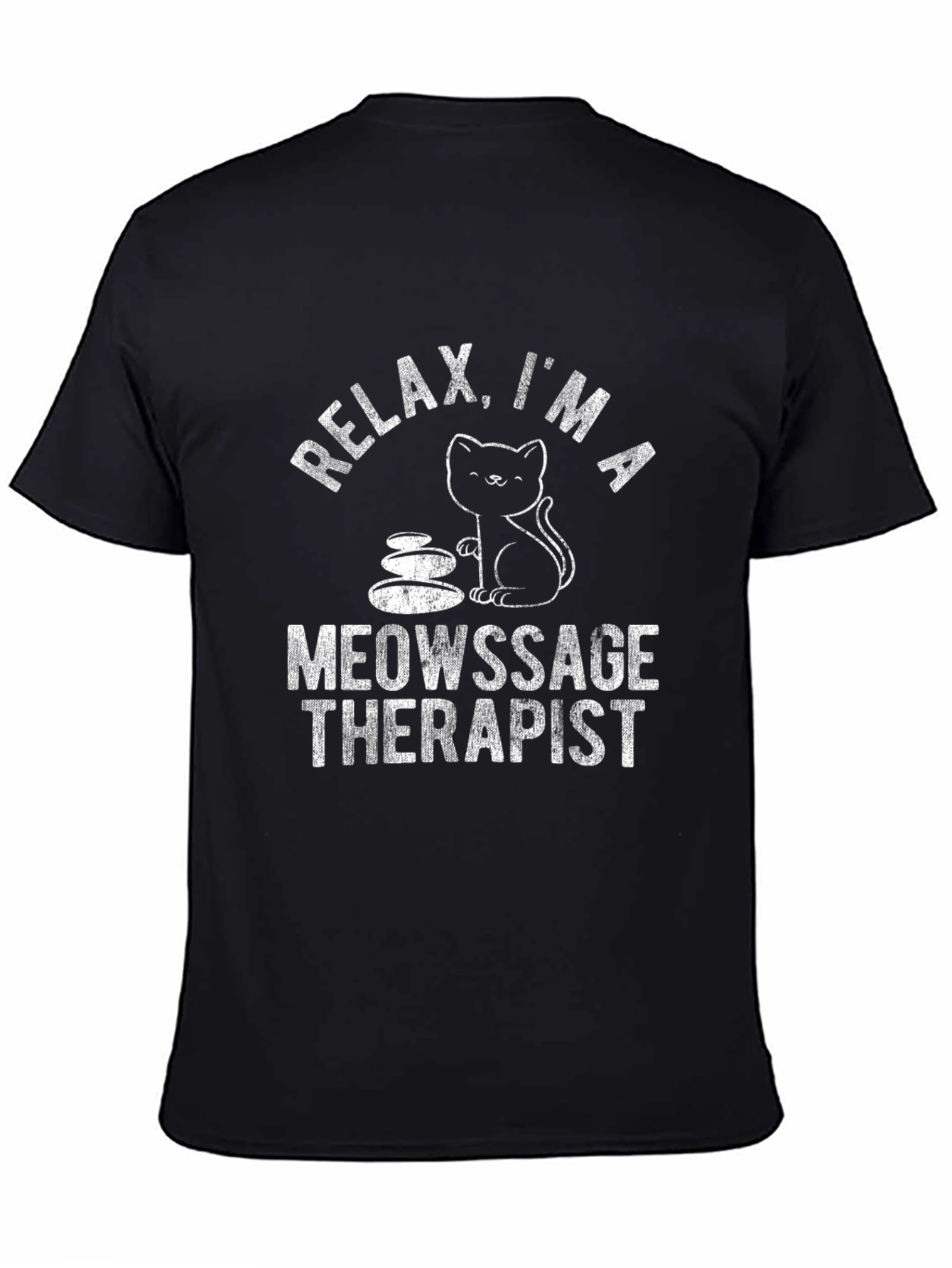 Relax Meowsage Therapist Cat Black T-Shirt
