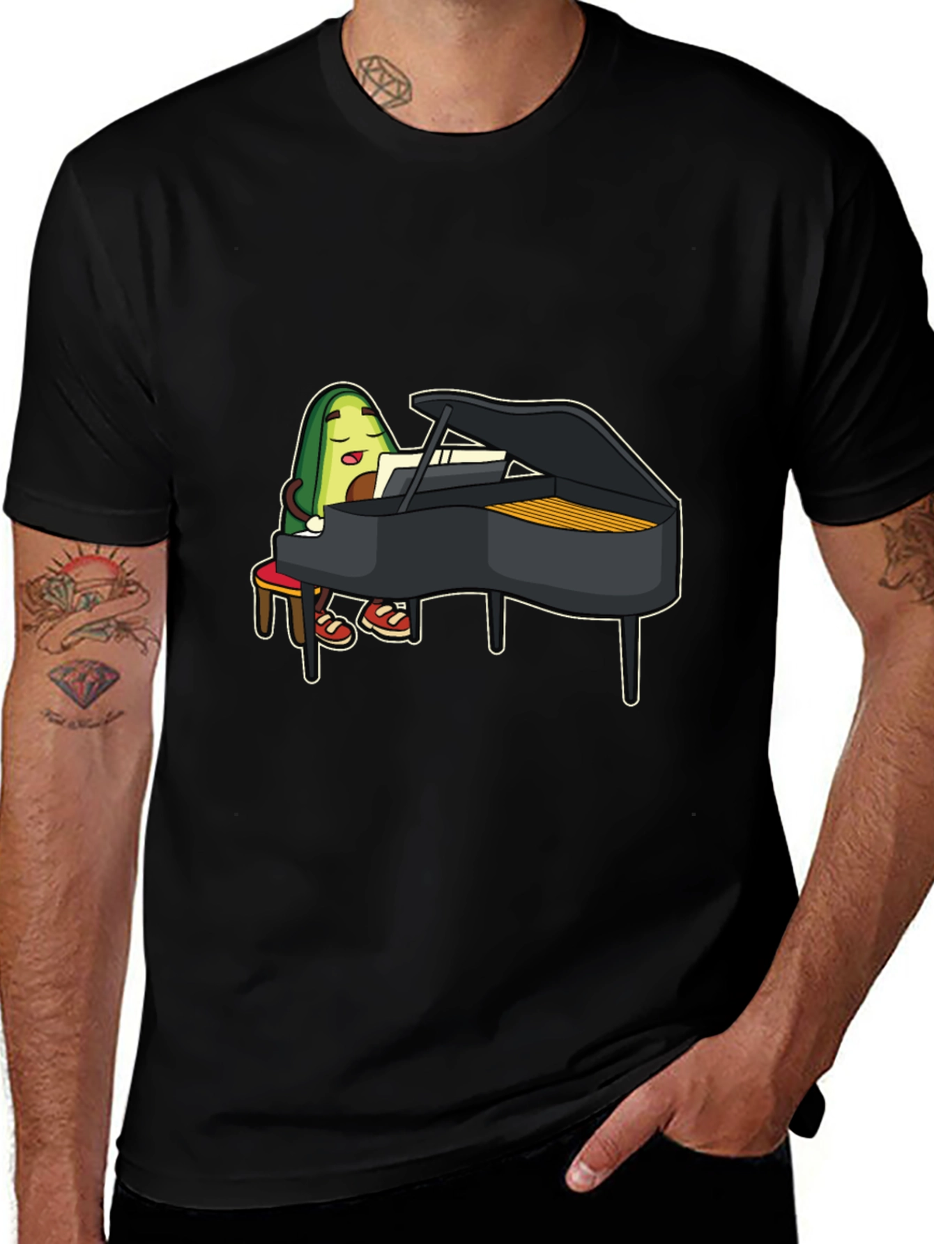 Avocado Piano Player Graphic T-Shirt