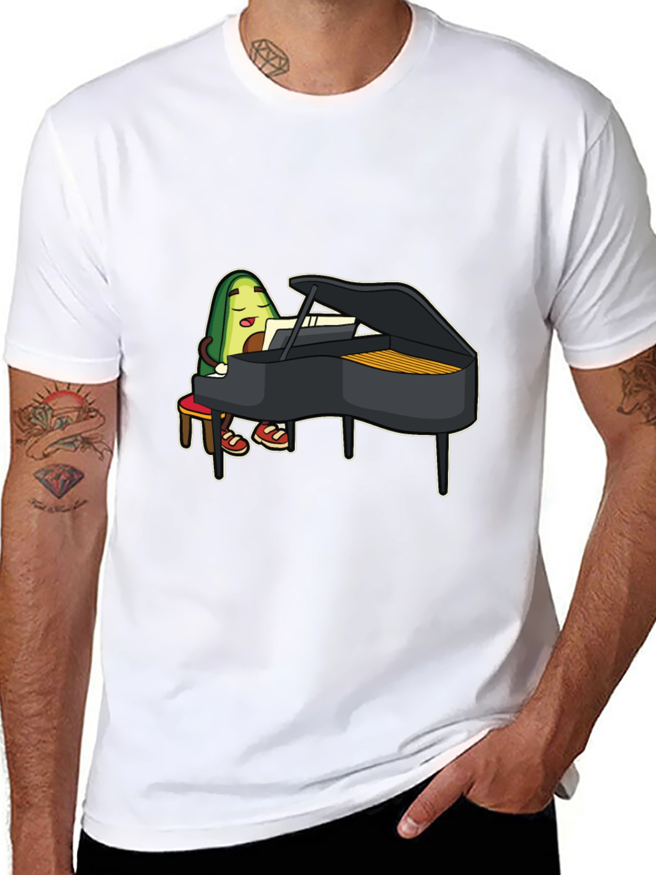 Avocado Piano Player Graphic T-Shirt