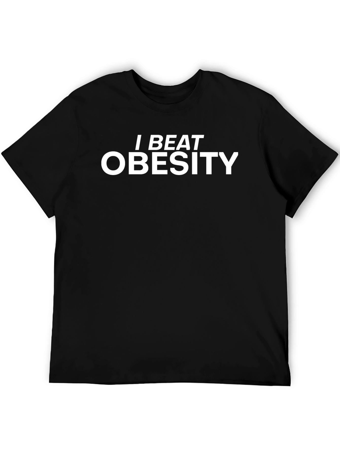 I Beat Obesity Black Graphic T-Shirt