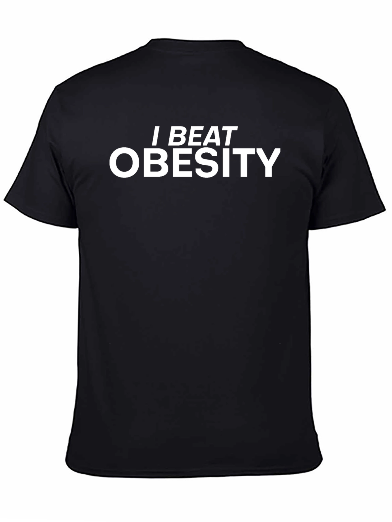 I Beat Obesity Black Graphic T-Shirt